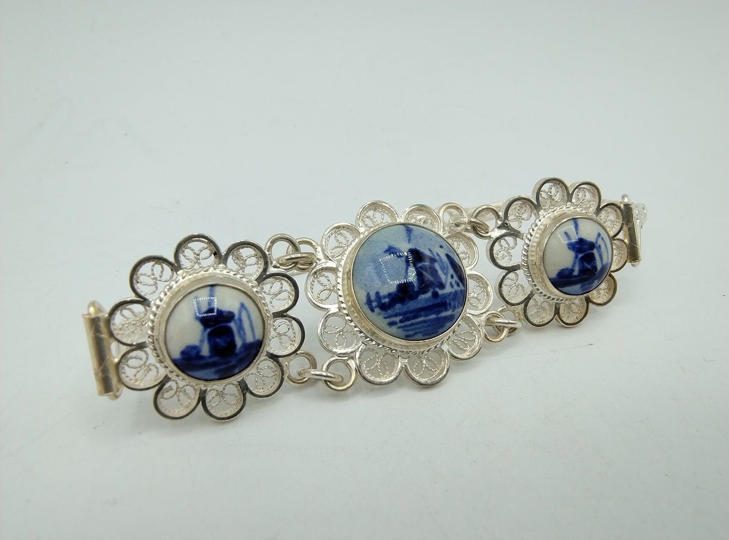 Zilveren armband, Delfts blauw, 835