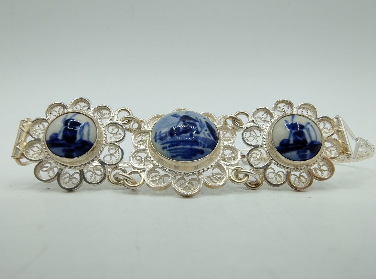Zilveren armband, Delfts blauw, 835