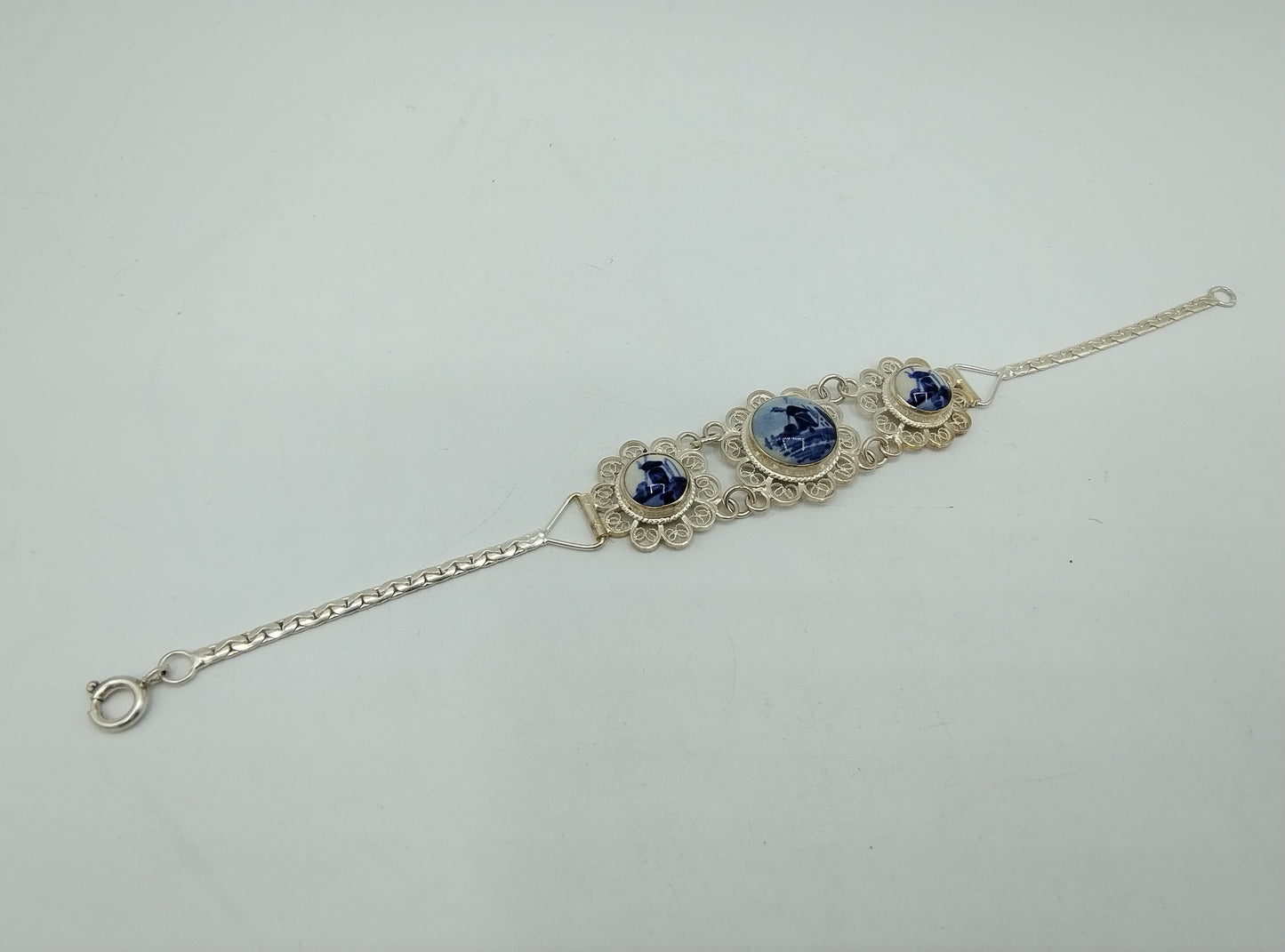 Zilveren armband, Delfts blauw, 835