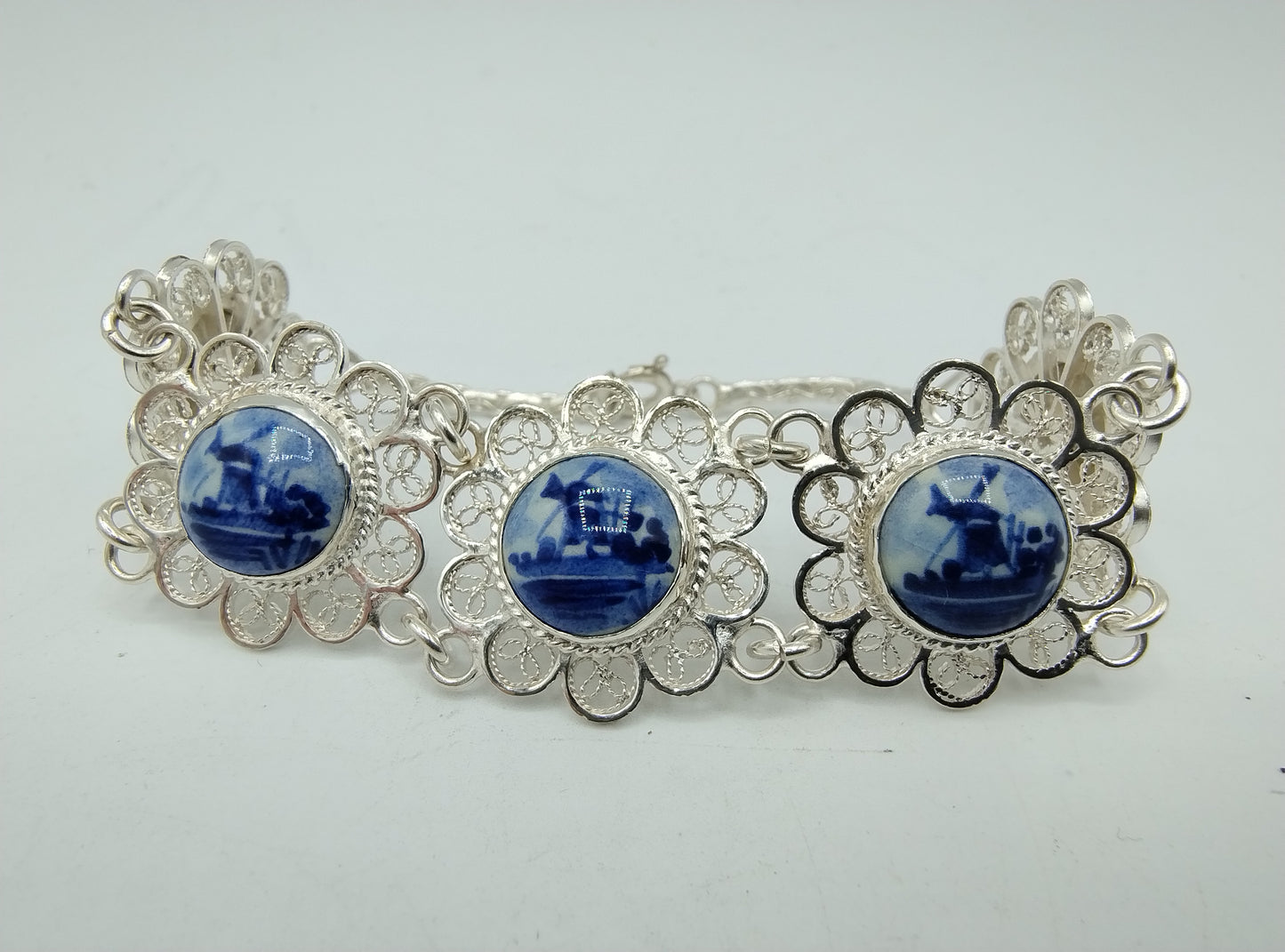 Zilveren armband, Delfts blauw, 835