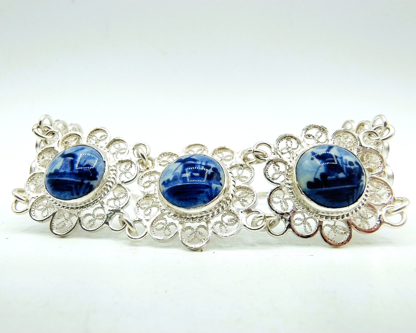 Zilveren armband, Delfts blauw, 835