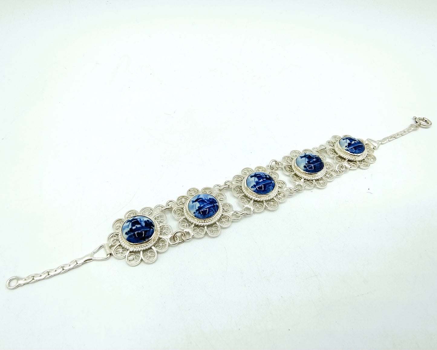Zilveren armband, Delfts blauw, 835