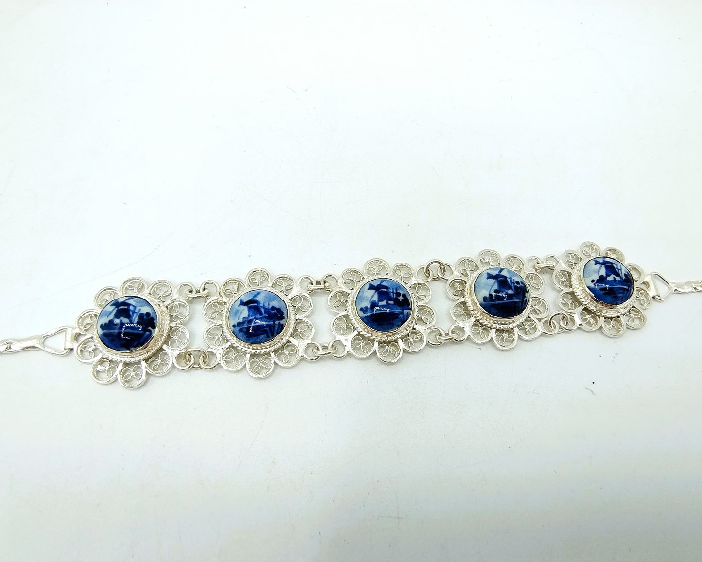 Zilveren armband, Delfts blauw, 835