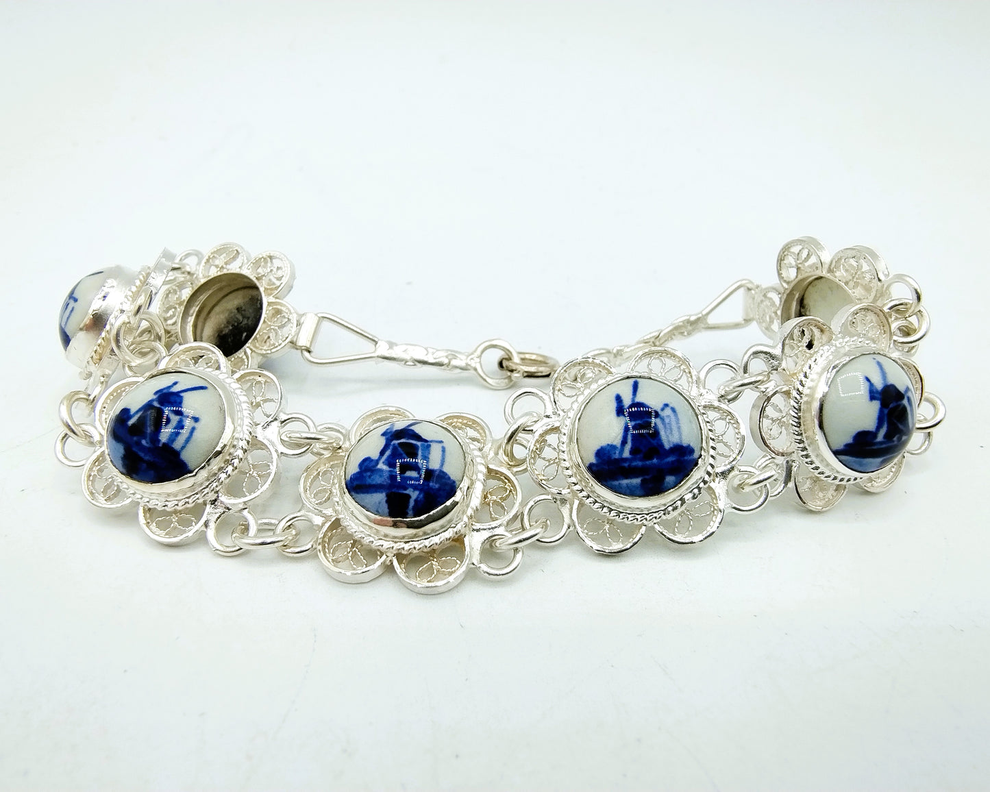 Zilveren armband, Delfts blauw, 835