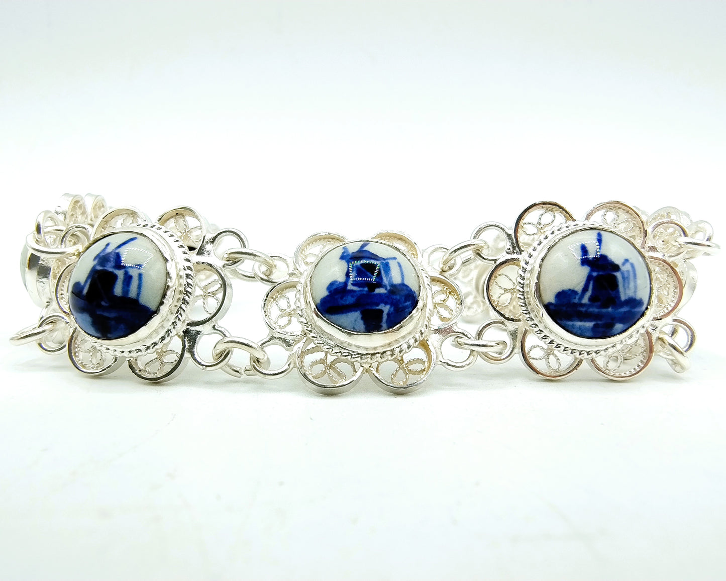 Zilveren armband, Delfts blauw, 835