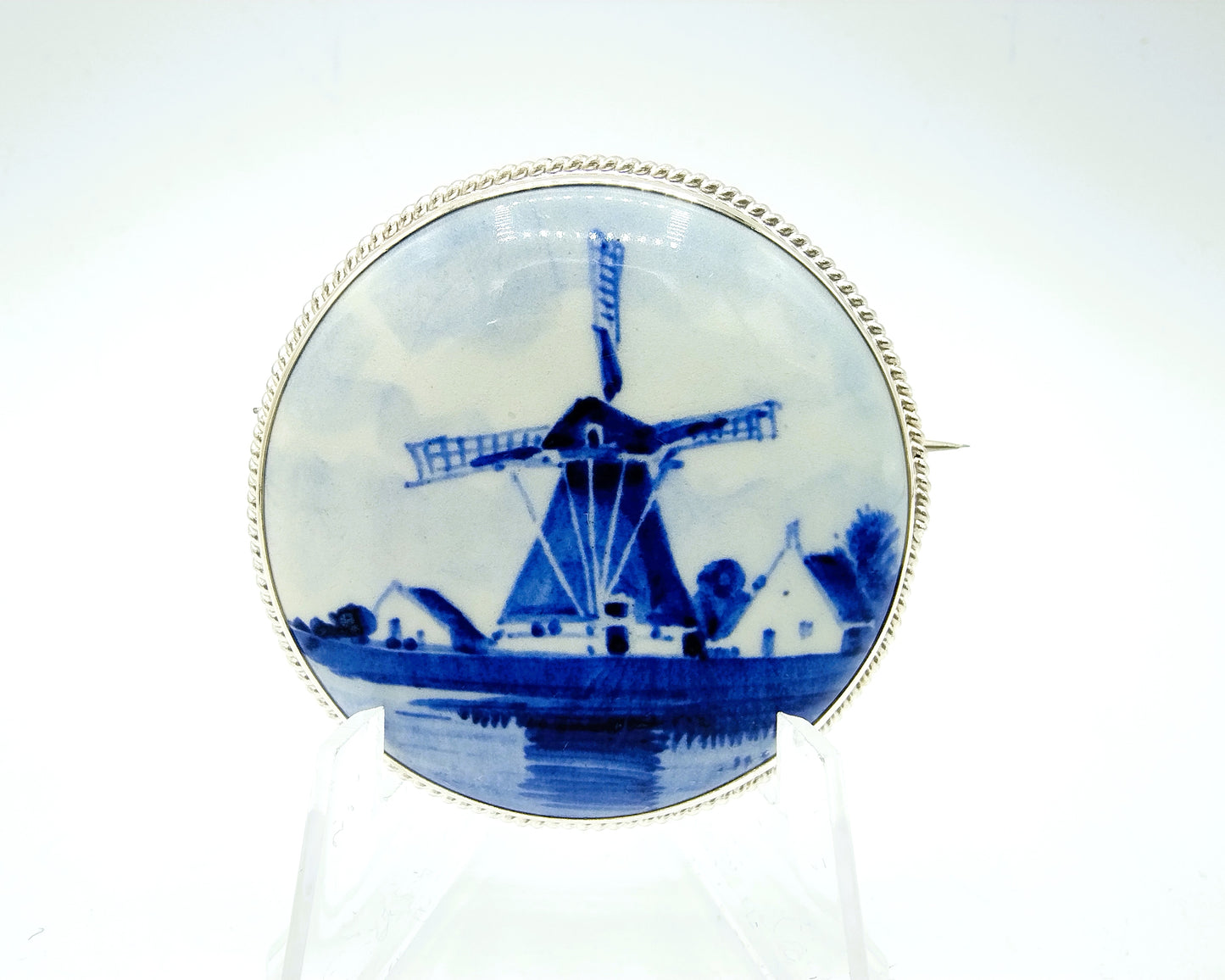 Zilveren broche, Delfts blauw, 835
