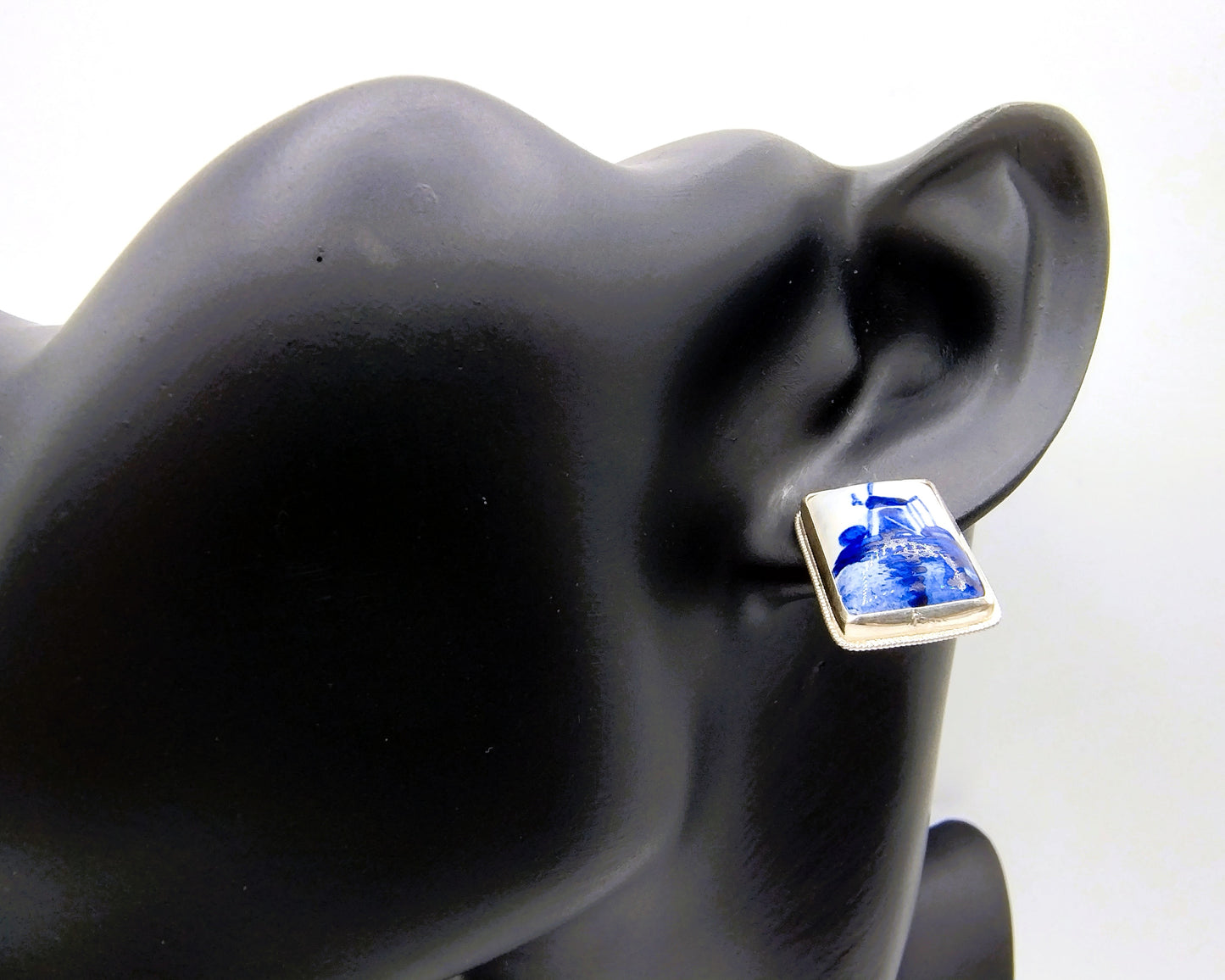 Zilveren oorbellen, Delfts blauw, 835