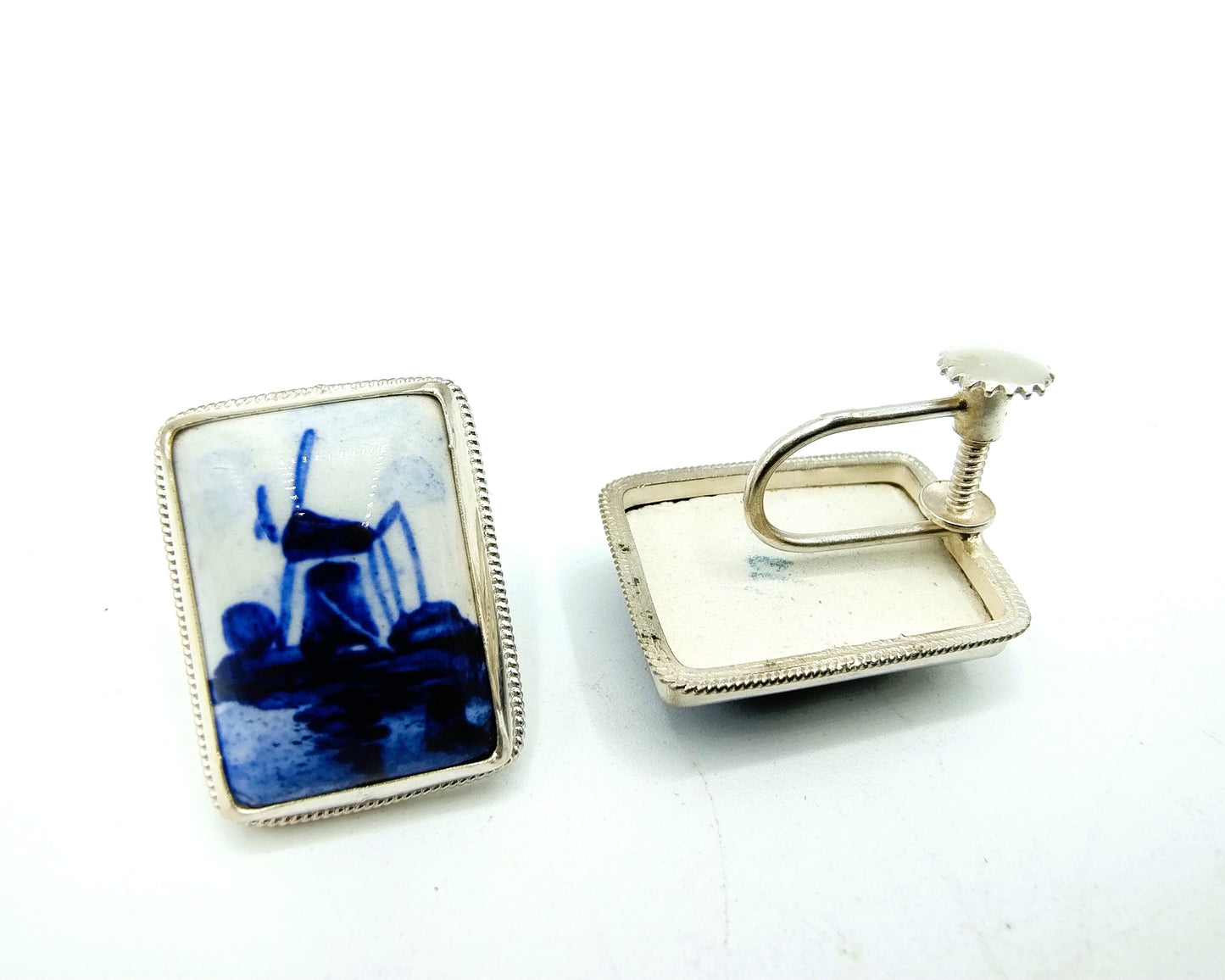 Zilveren oorbellen, Delfts blauw, 835