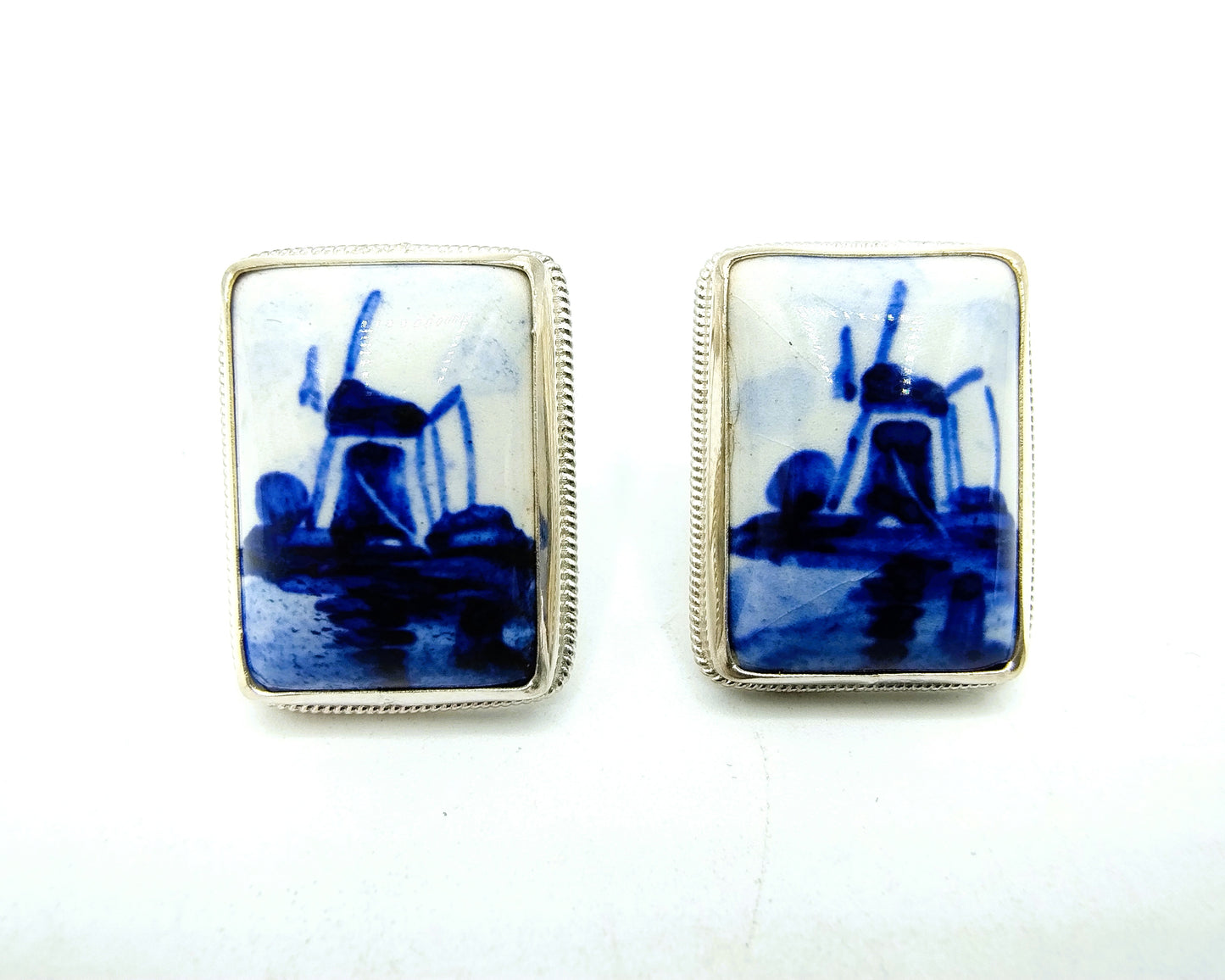Zilveren oorbellen, Delfts blauw, 835