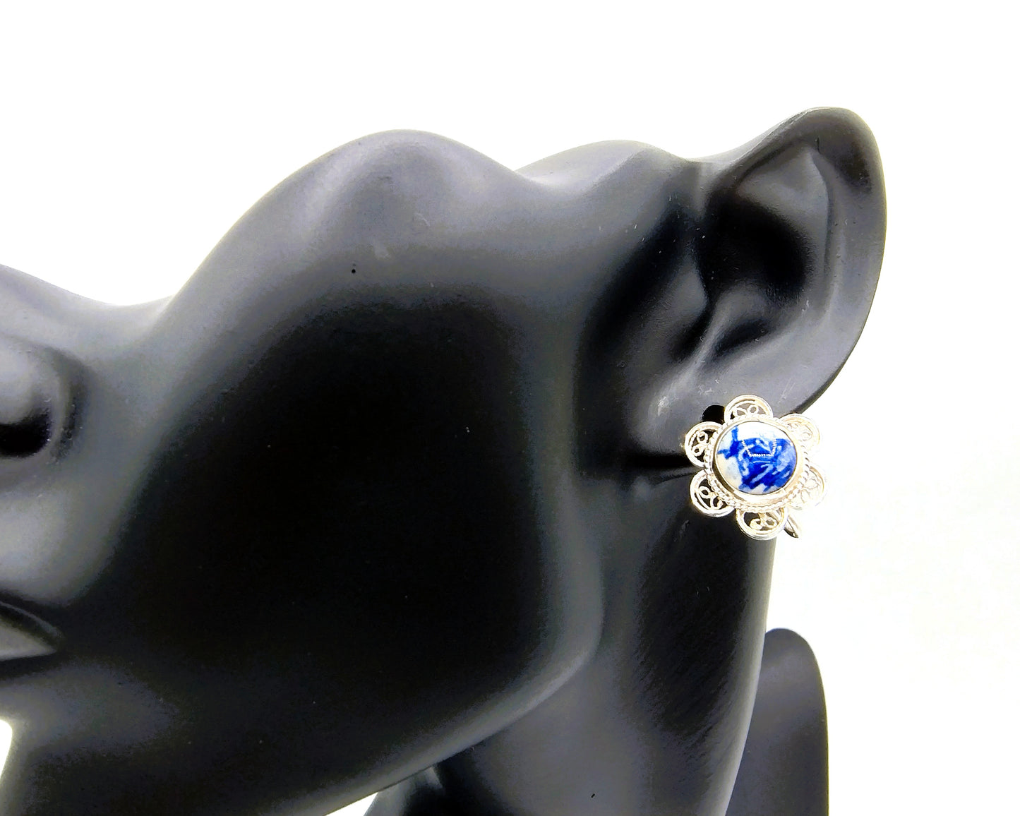 Zilveren oorbellen, Delfts blauw, 835