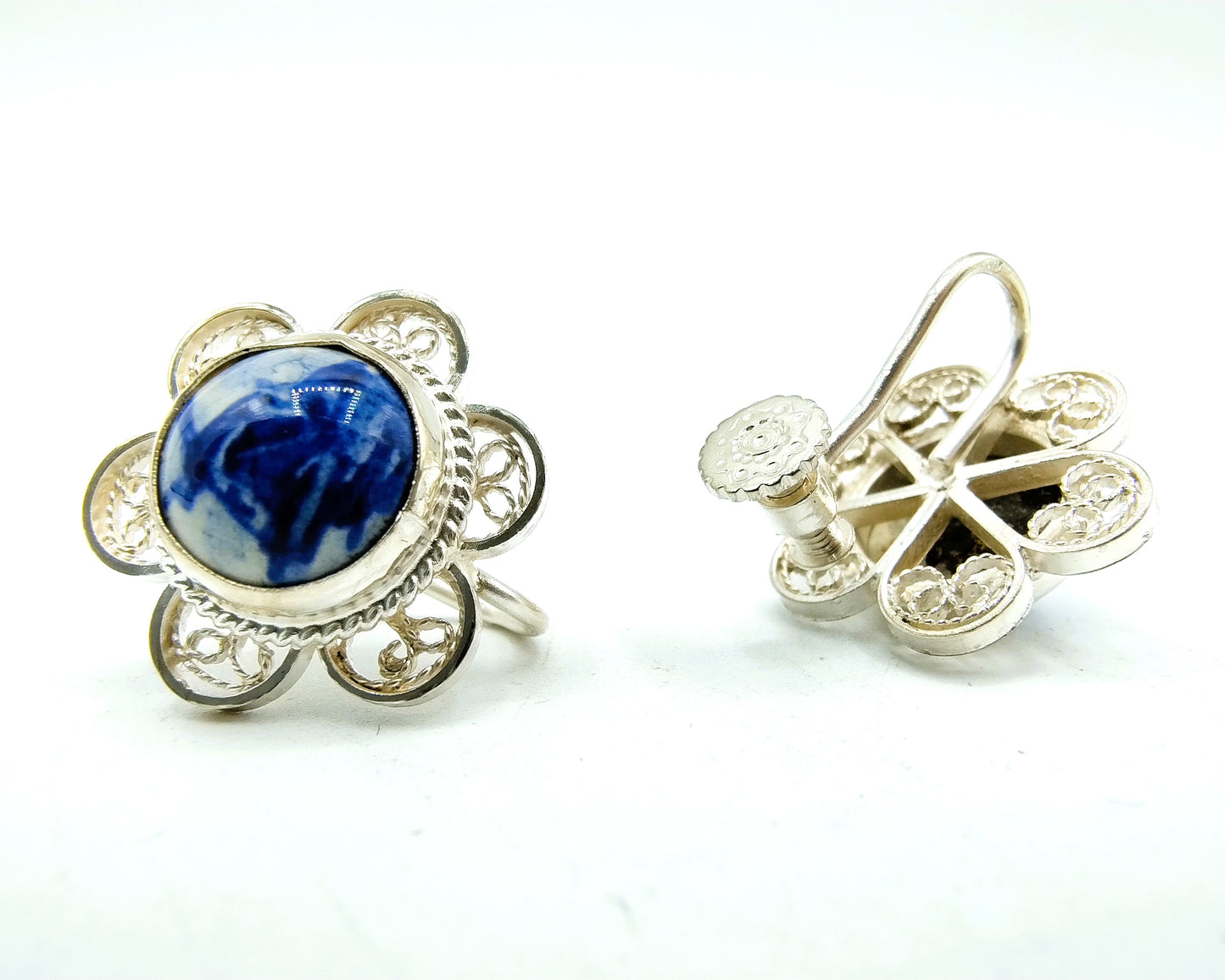 Zilveren oorbellen, Delfts blauw, 835