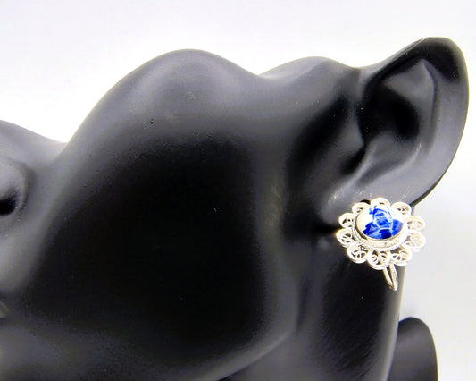 Silver earrings, Delft blue, 835