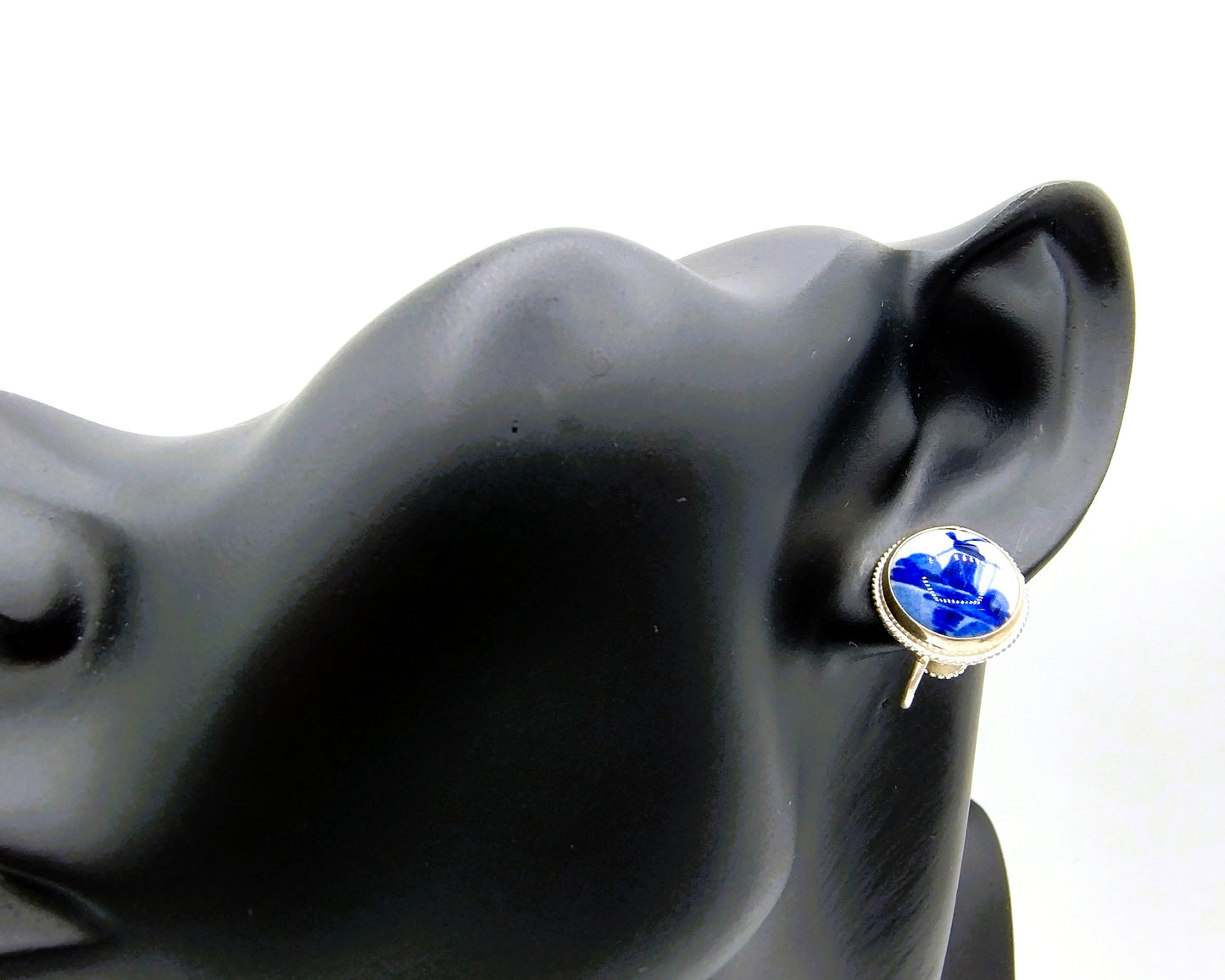 Zilveren oorbellen, Delfts blauw, 835