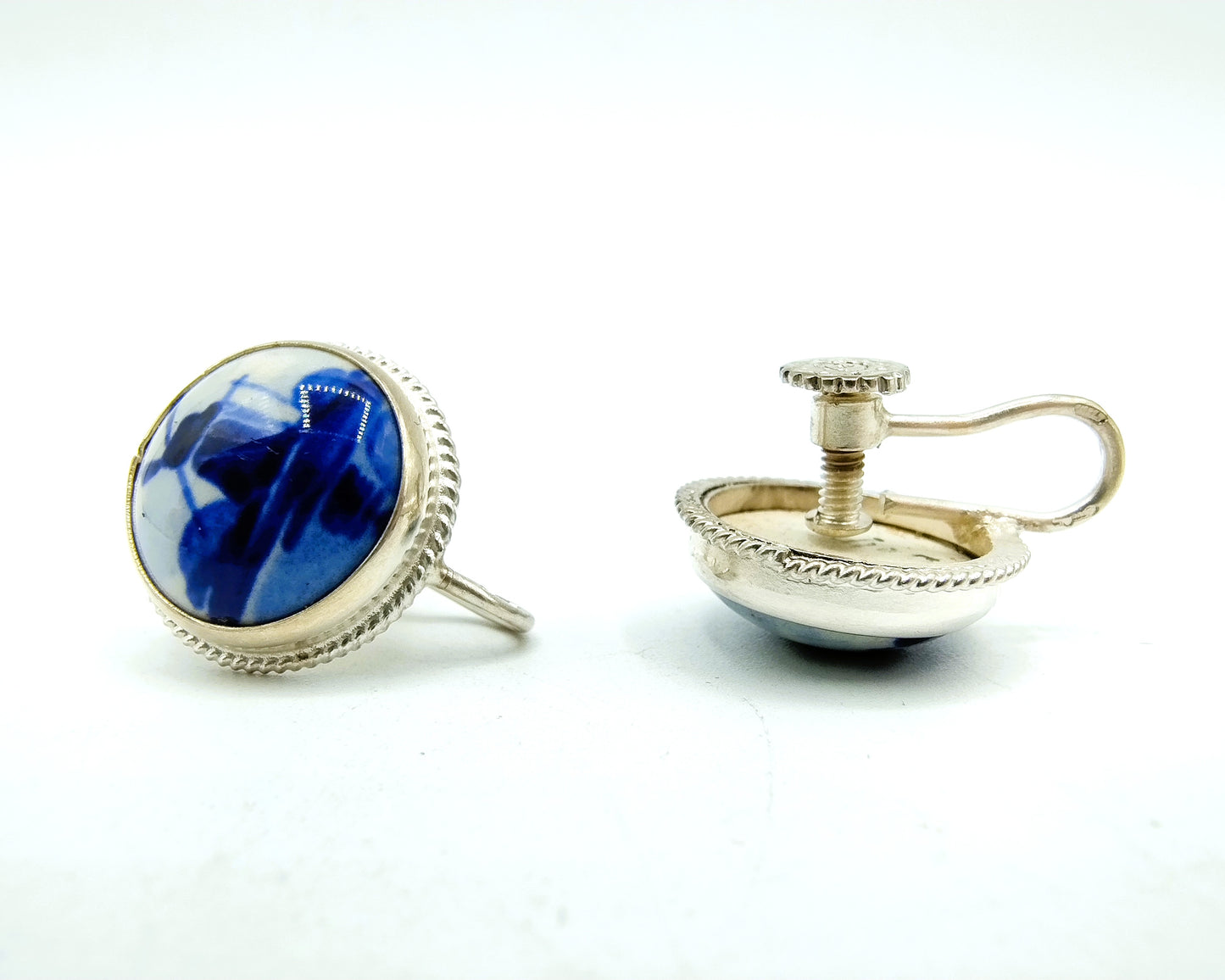 Zilveren oorbellen, Delfts blauw, 835