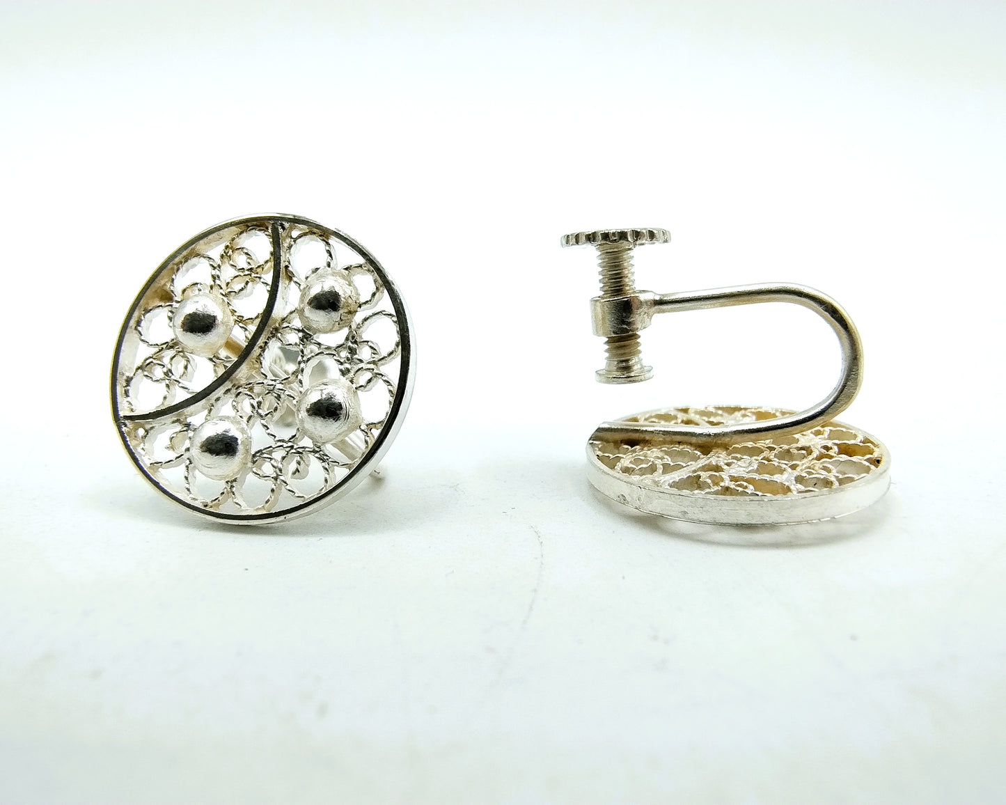 Silver clip earrings, filigree, 835
