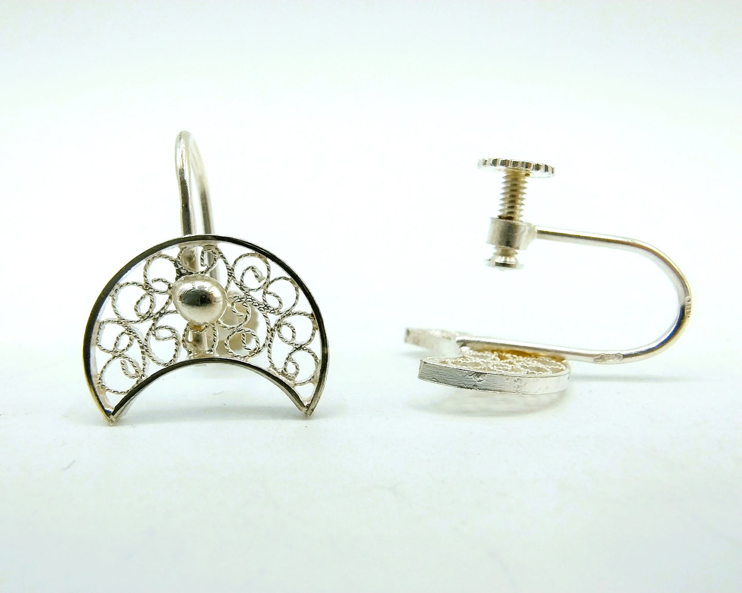 Silver clip earrings, filigree, 835