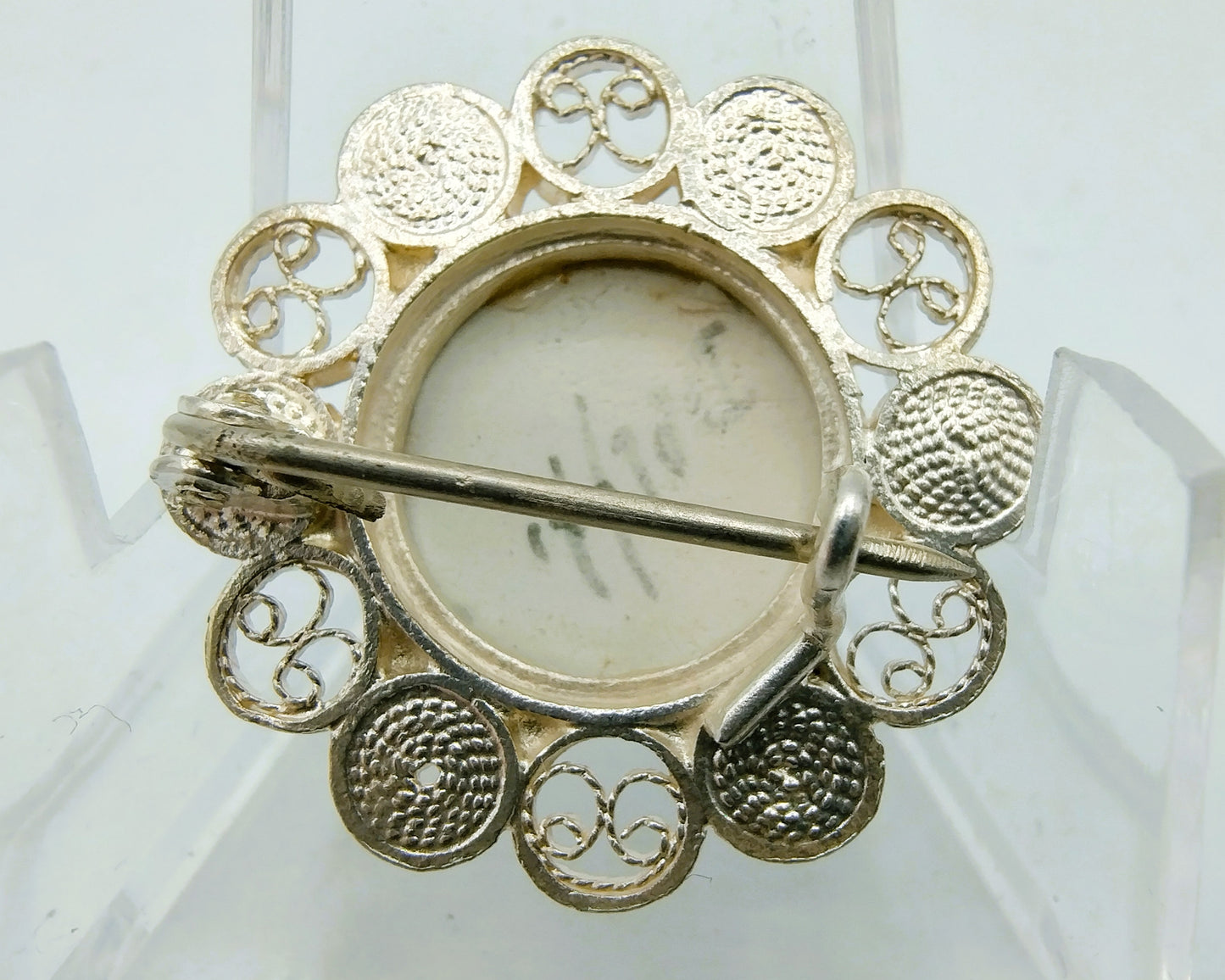 Zilveren broche, Delfts blauw, 835