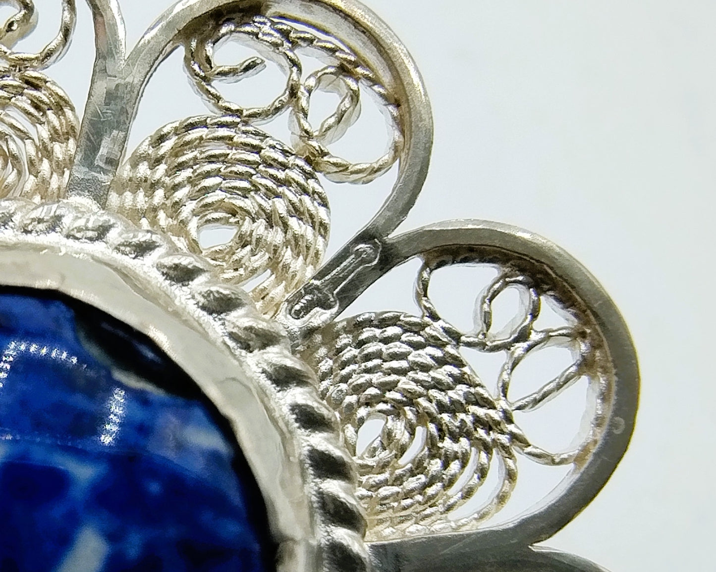 Zilveren broche, Delfts blauw, 835