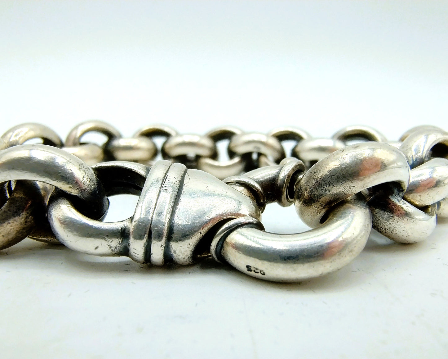 Zilveren grove jasseron armband met grote sluiting, 925