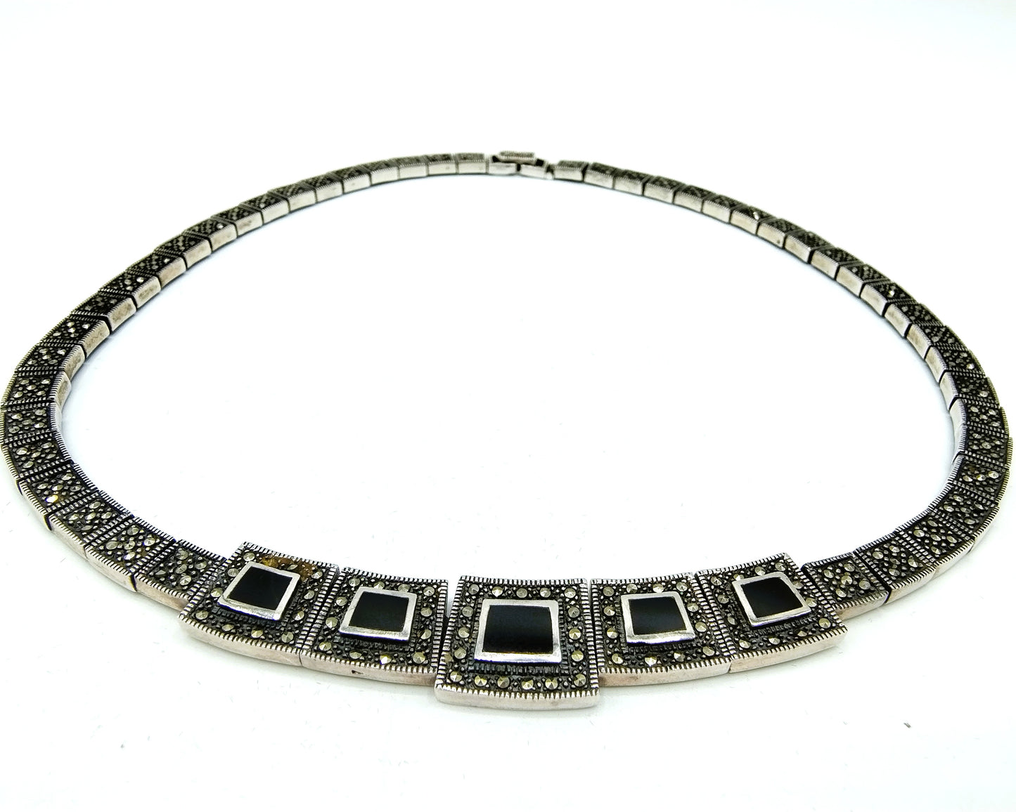 Art Deco silver necklace with marcasite, 925 sterling silver