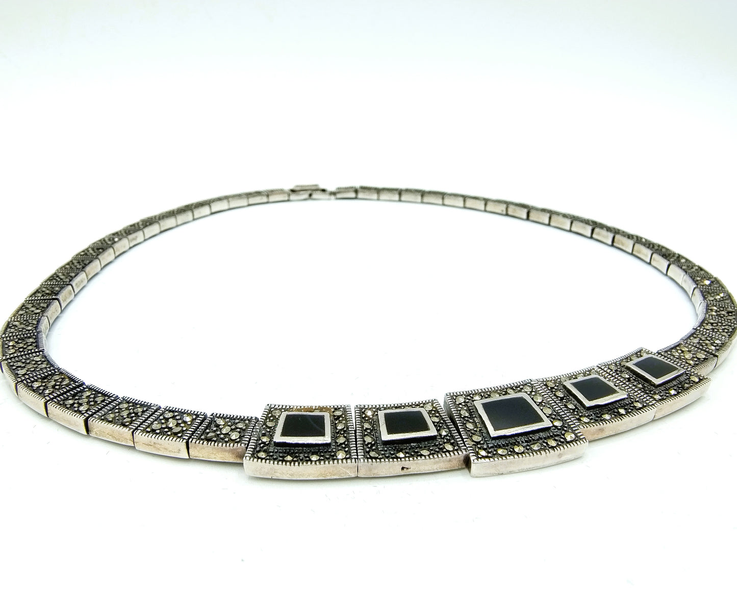 Art Deco silver necklace with marcasite, 925 sterling silver