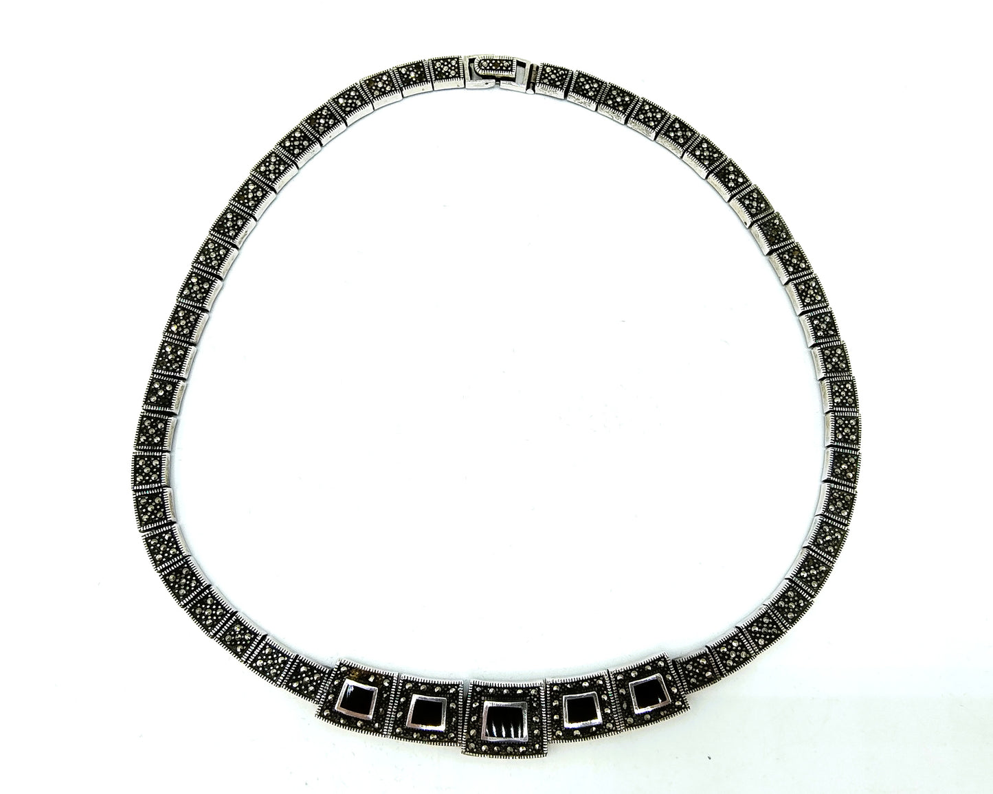 Art Deco silver necklace with marcasite, 925 sterling silver