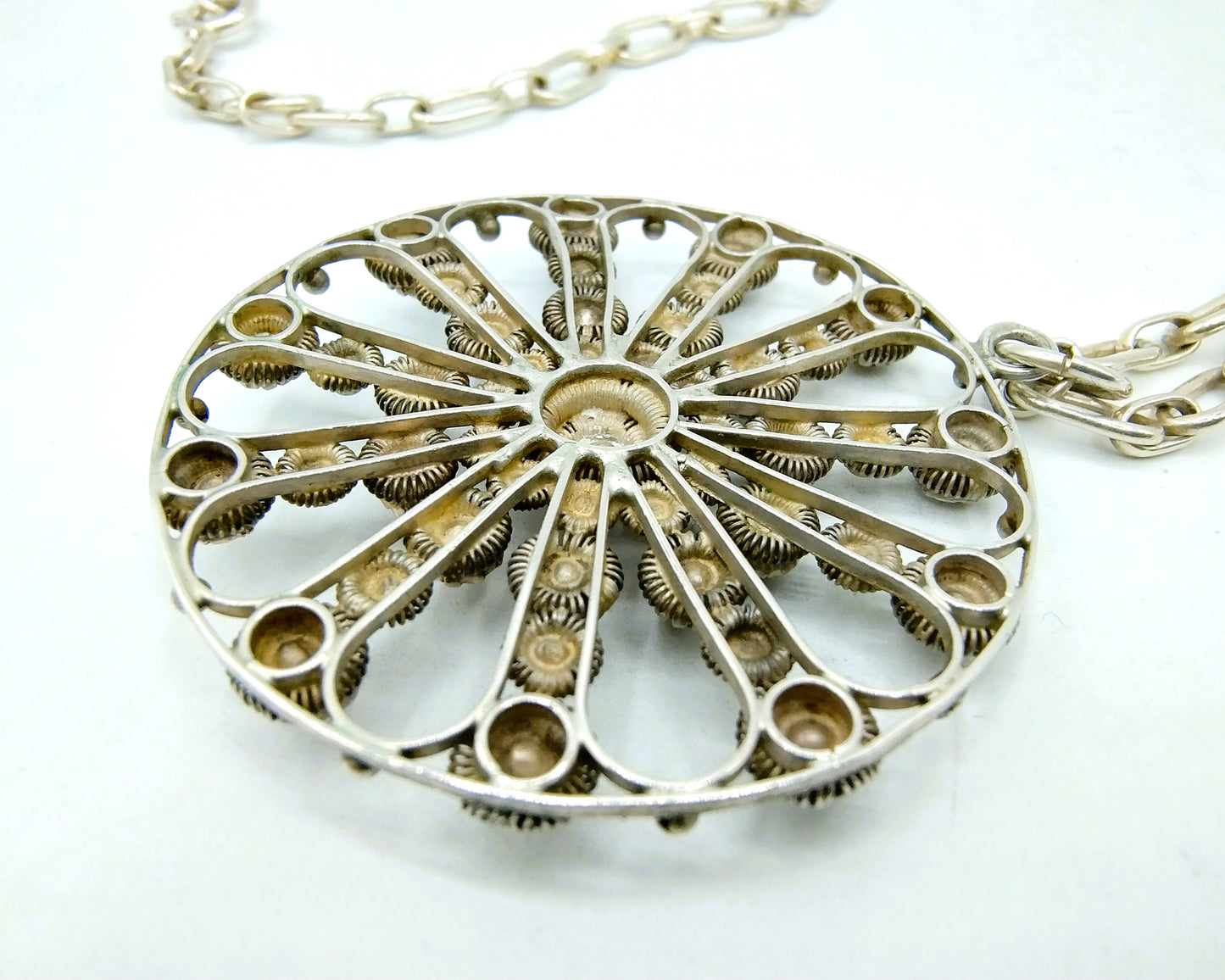Zeeland silver button pendant inlaid with stones, on a chain