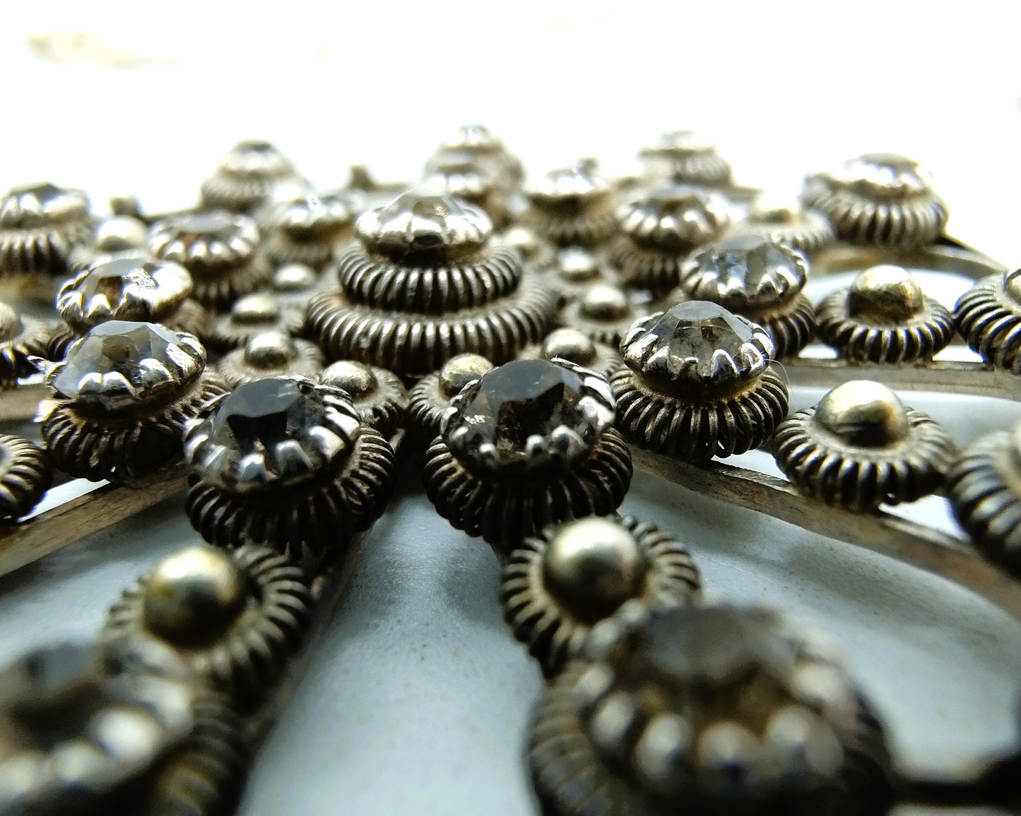 Zeeland silver button pendant inlaid with stones, on a chain