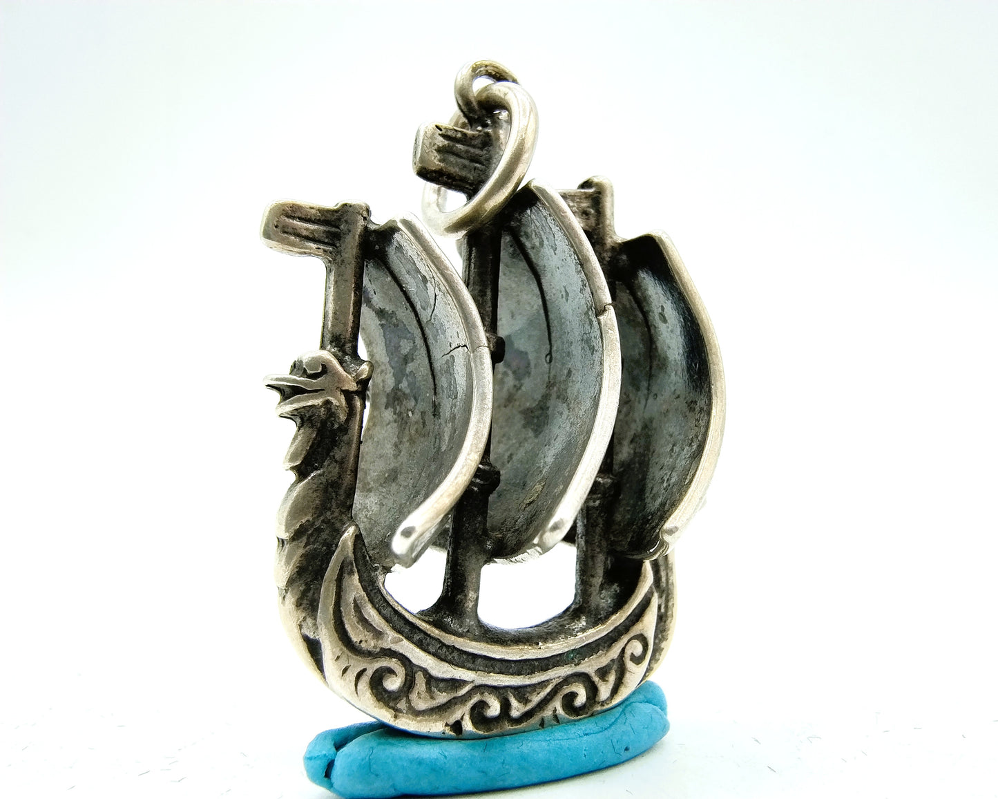 Heavy silver ship pendant, 835