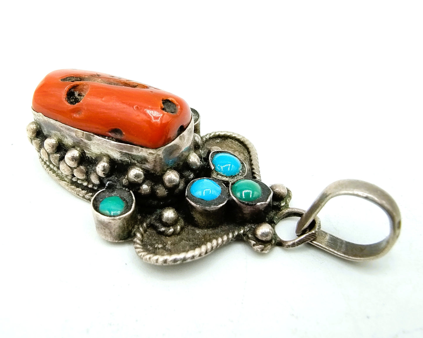 Zilveren Navajo hanger met turkoois en koraal, 925