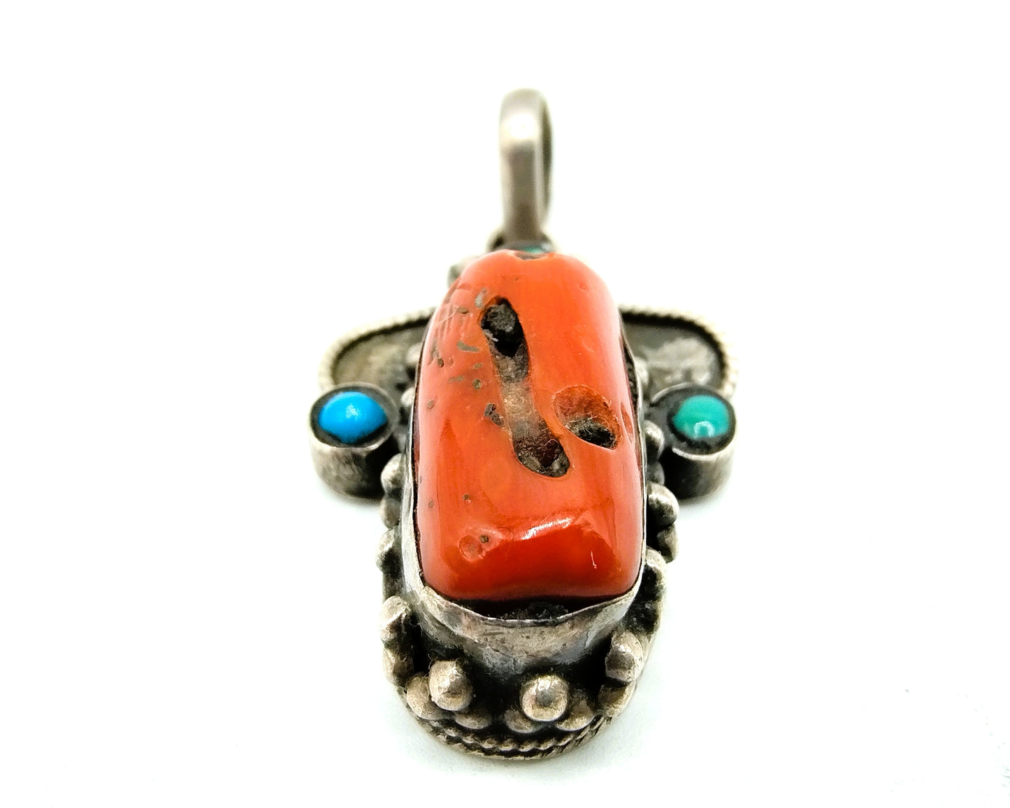 Zilveren Navajo hanger met turkoois en koraal, 925