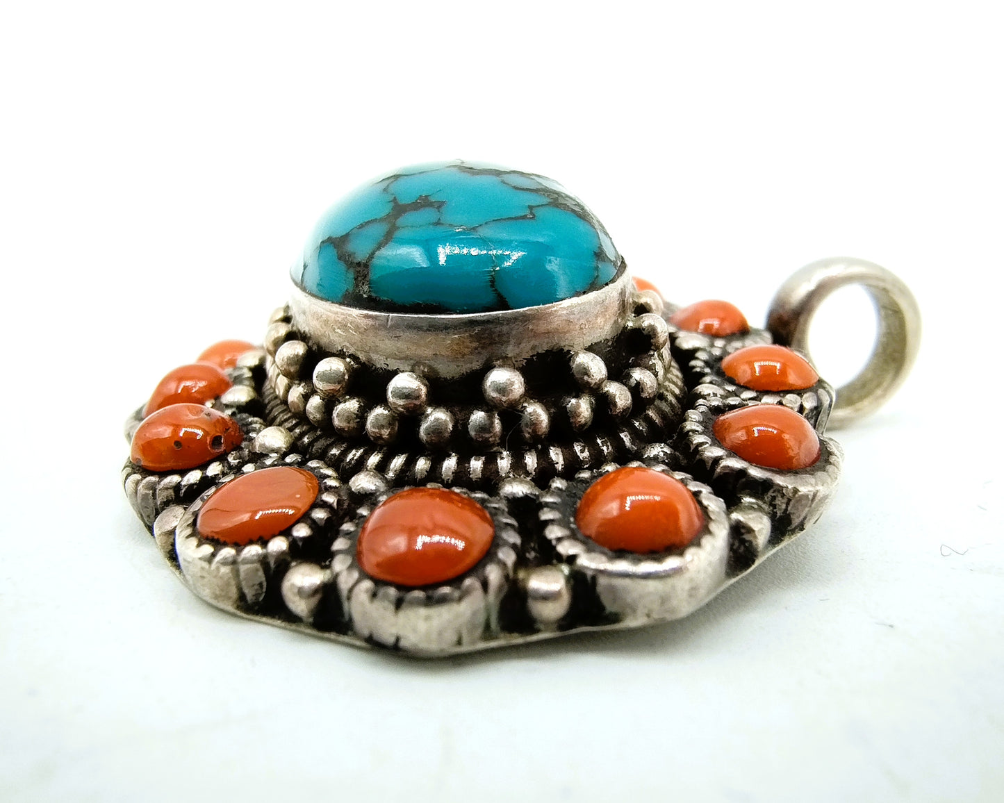 Zilveren Navajo hanger met koraal en turkoois, 925