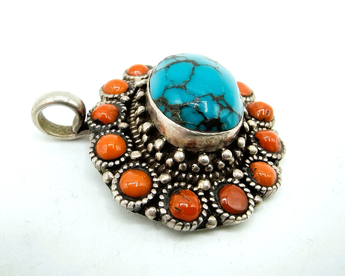 Zilveren Navajo hanger met koraal en turkoois, 925