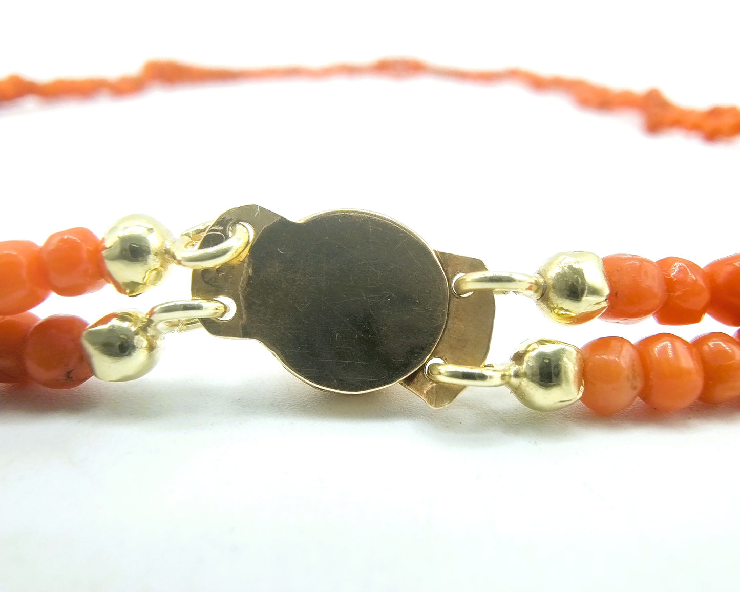 Red coral necklace, 2 strands, with gold clasp, 19th century