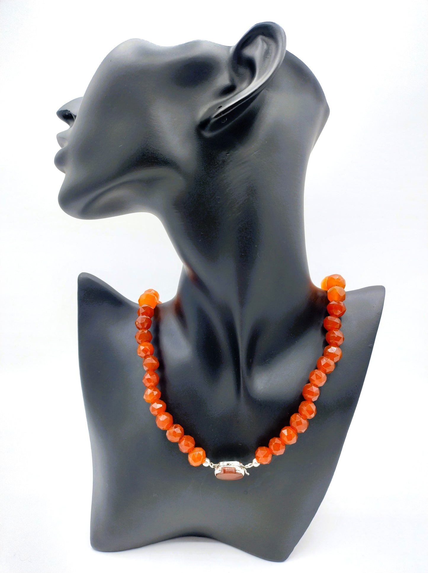 Carnelian necklace with silver clasp, 59 cm