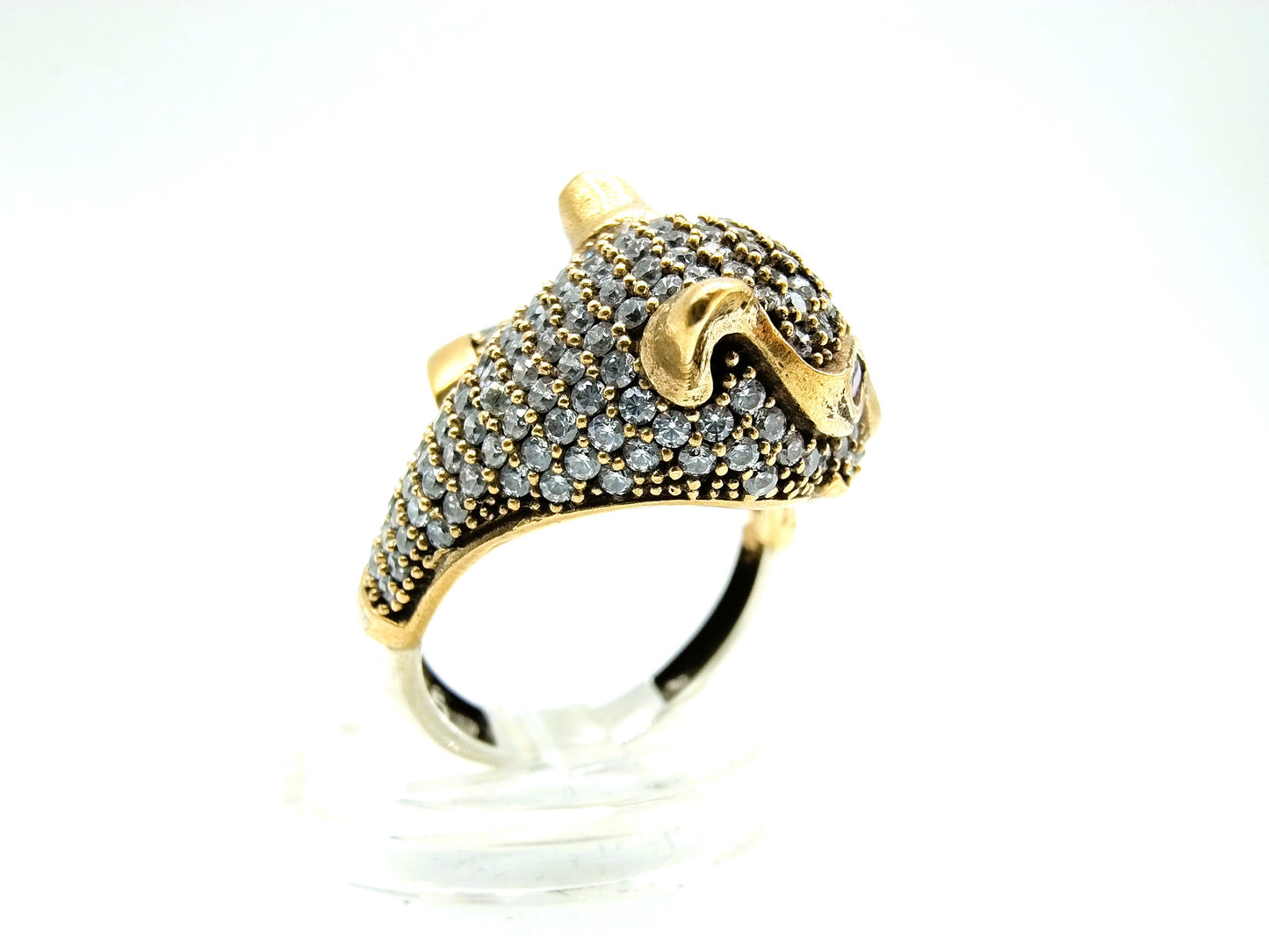 Zilveren panterring met robijn en zirkonia, 19 mm, brons