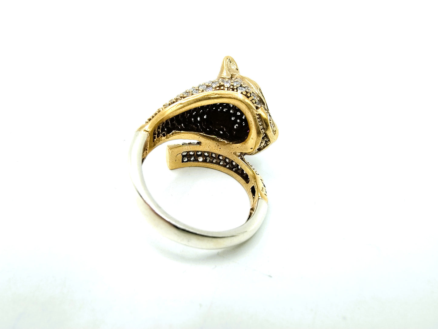 Zilveren panterring met robijn en zirkonia, 19 mm, brons