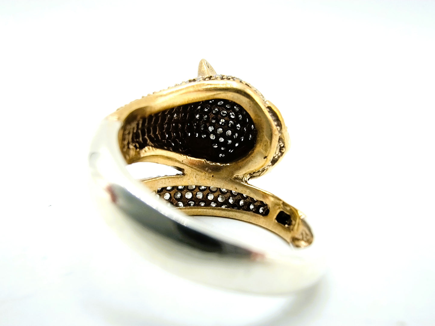 Zilveren panterring met robijn en zirkonia, 19 mm, brons