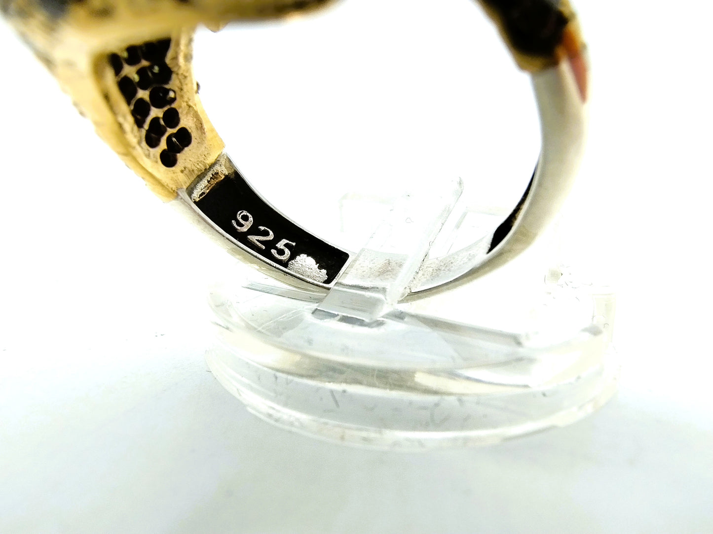 Zilveren panterring met smaragd en zirkonia, 19 mm, brons