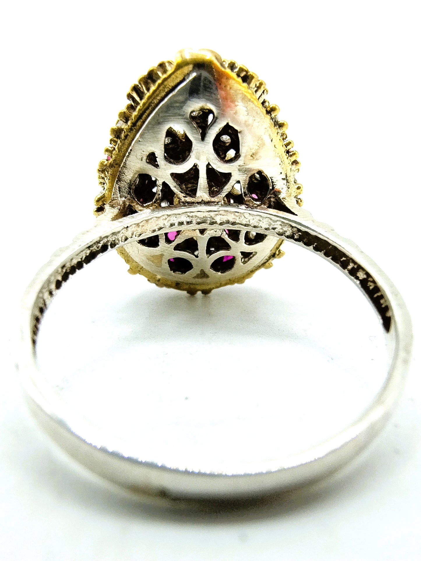 Zilveren Ottomaanse haremring met smaragd, robijn en zirkonia, 17 mm