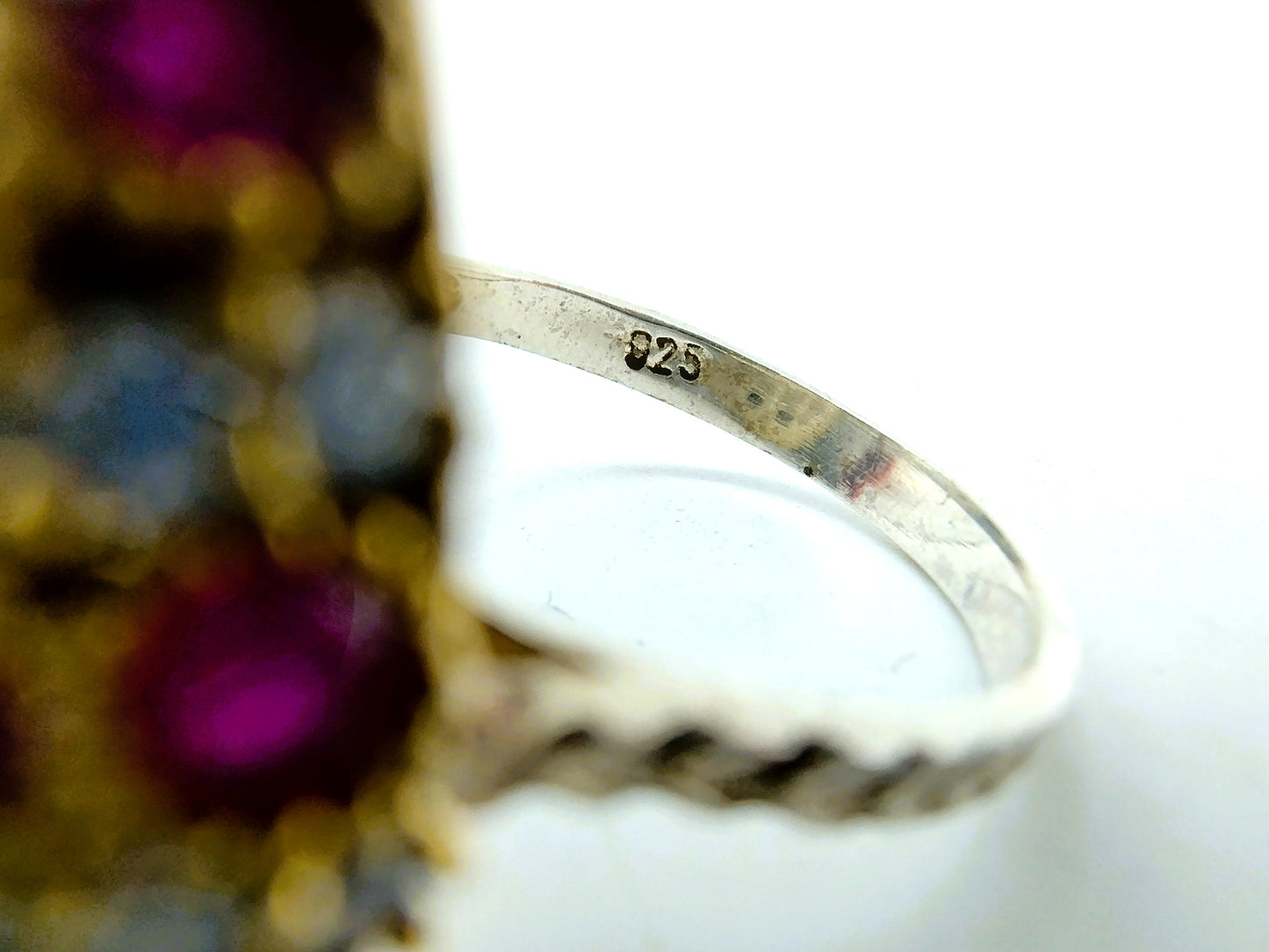 Zilveren Ottomaanse haremring met smaragd, robijn en zirkonia, 17 mm