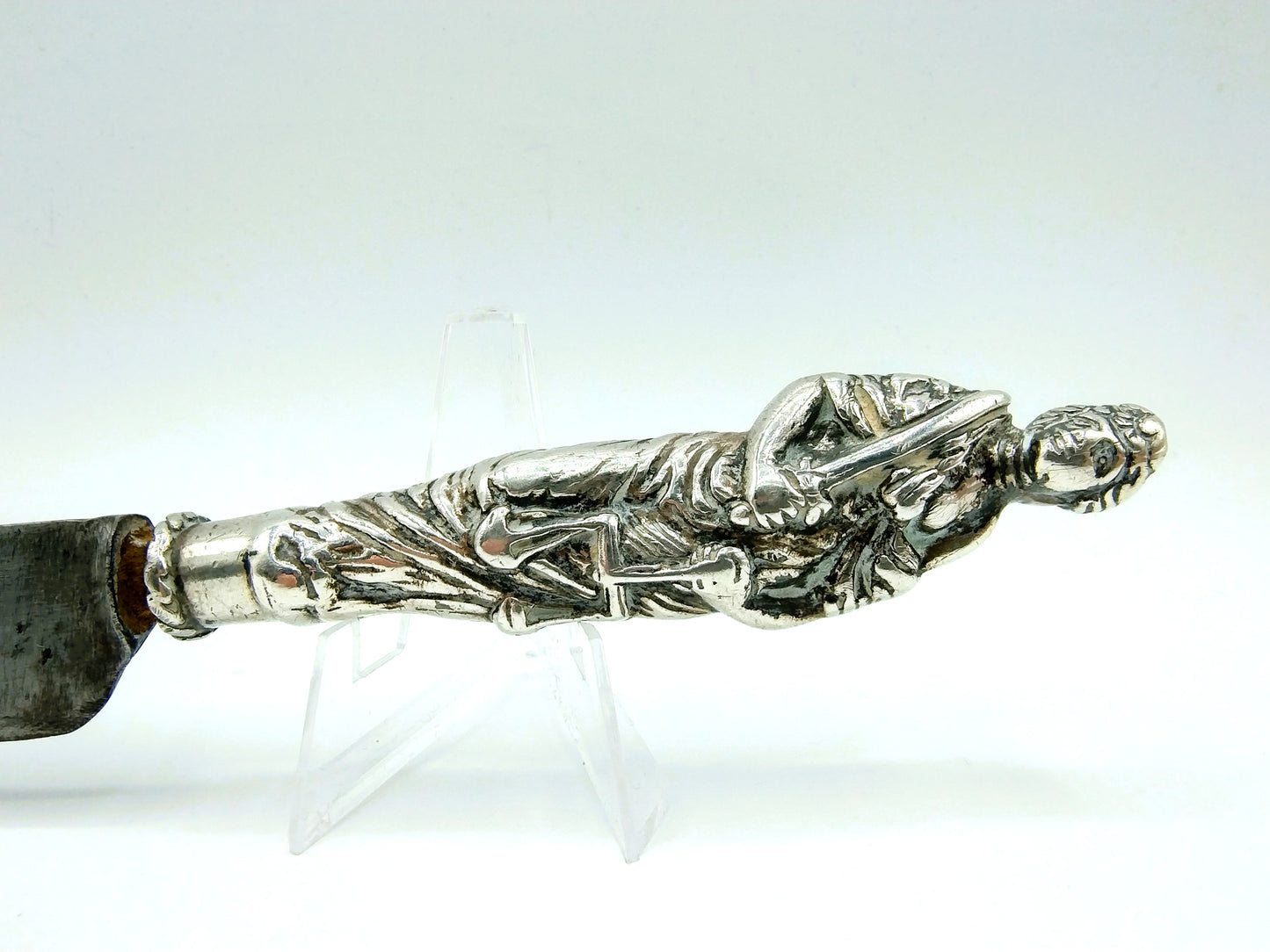 Silver knife handle (Lady Justice) with steel blade, 17th century