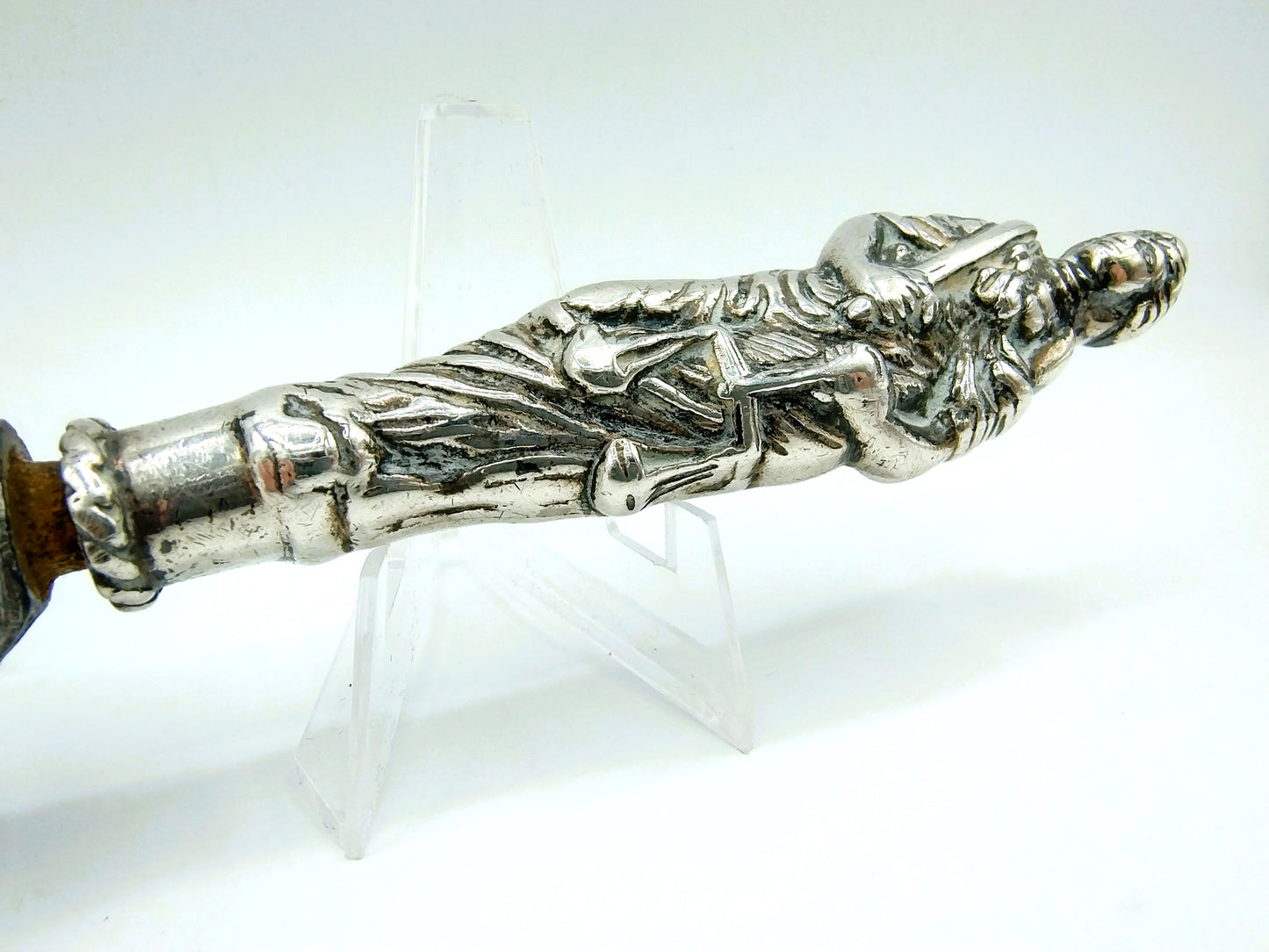 Silver knife handle (Lady Justice) with steel blade, 17th century