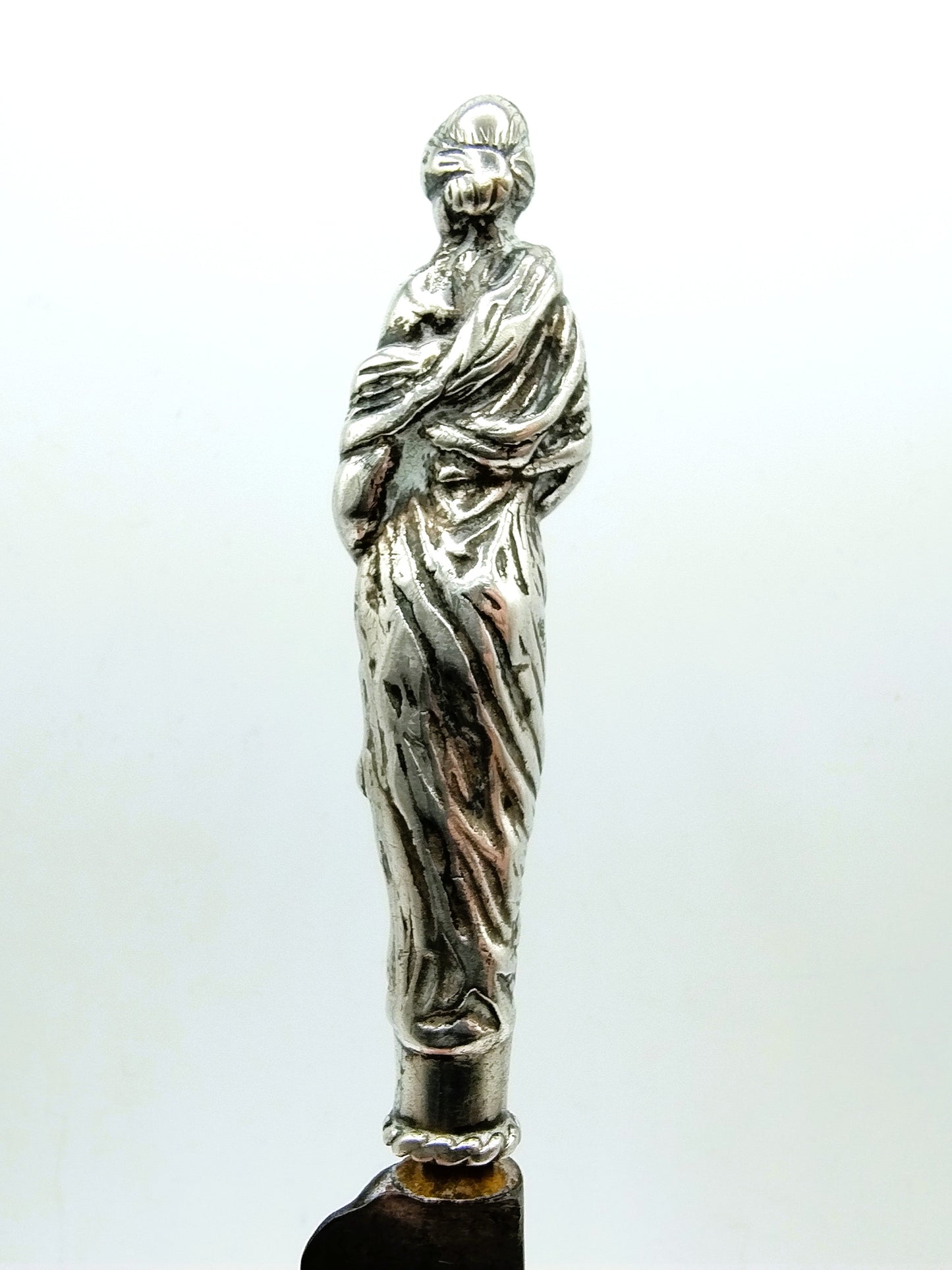 Silver knife handle (Lady Justice) with steel blade, 17th century
