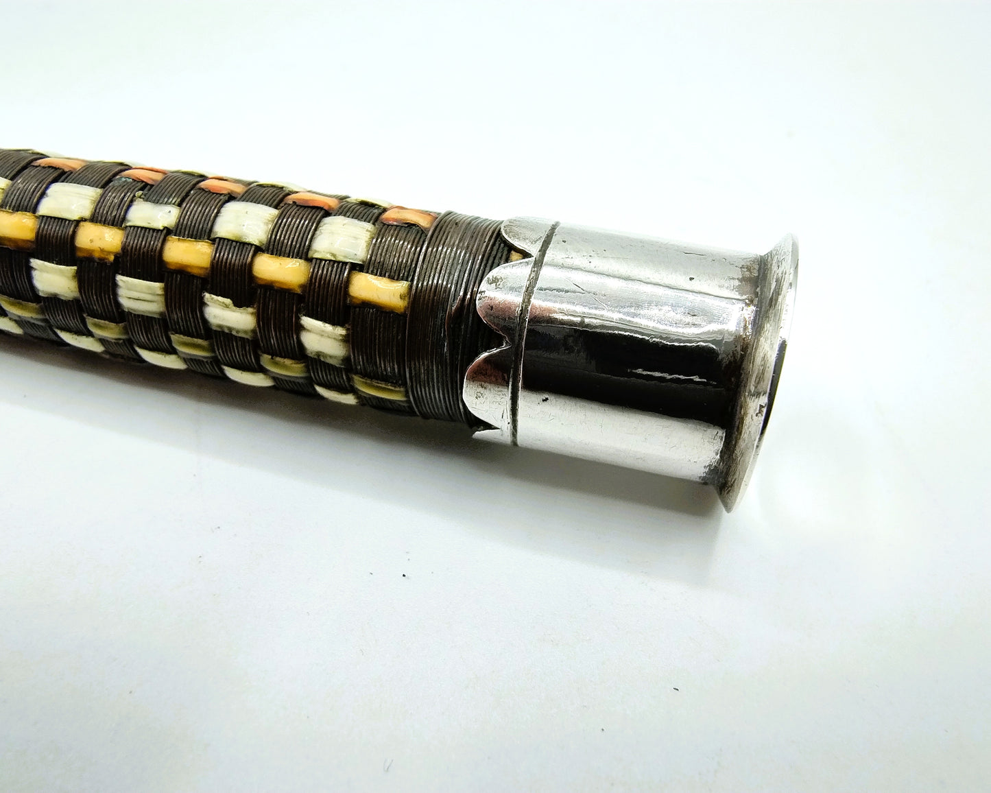 Knitting pin holder with silver fittings, 19th century