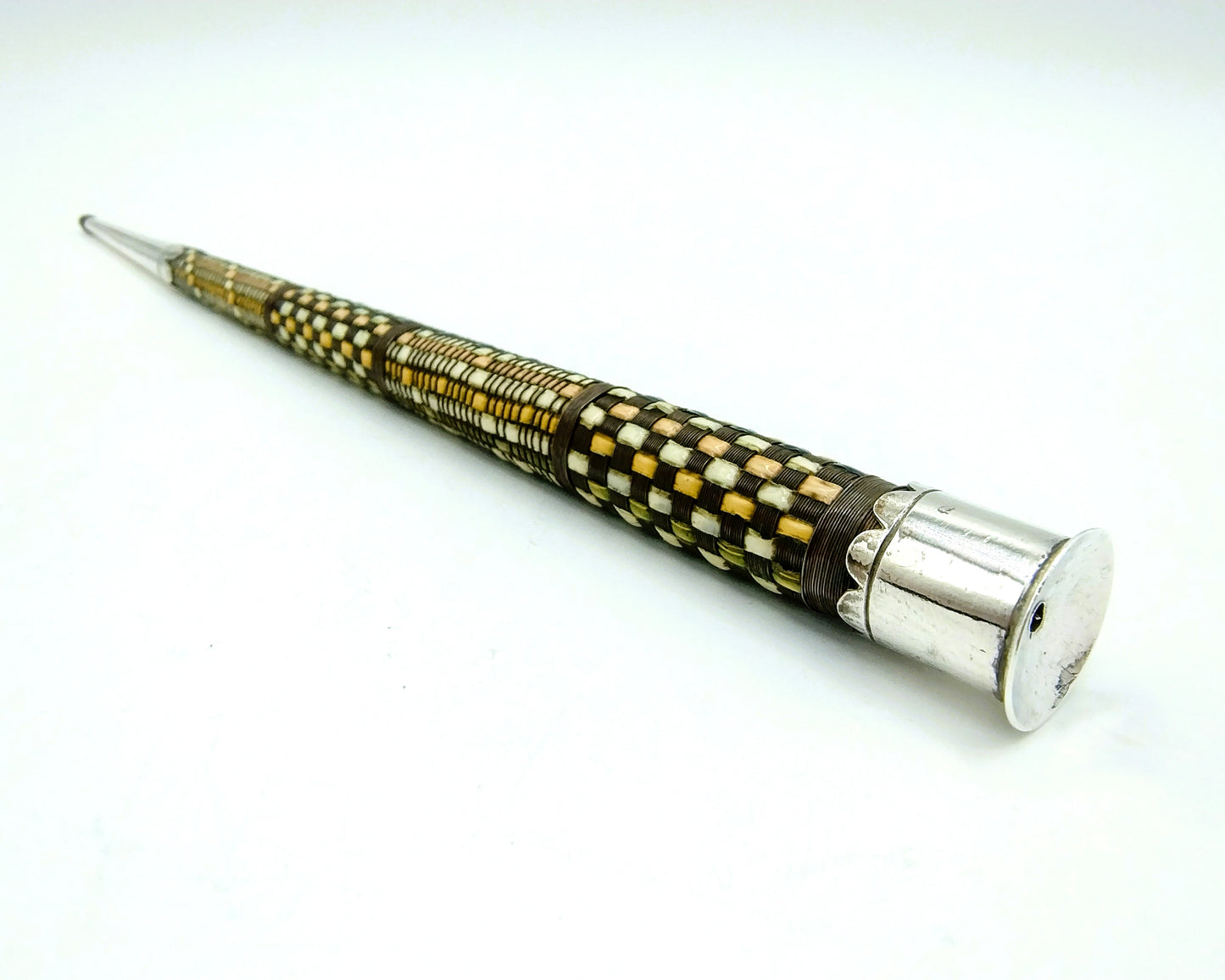 Knitting pin holder with silver fittings, 19th century