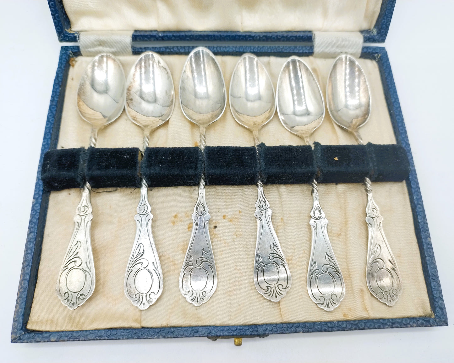Silver teaspoons, 6x, in cassette, J. v. Os - vd Abeelen, Schoonhoven, 20th century