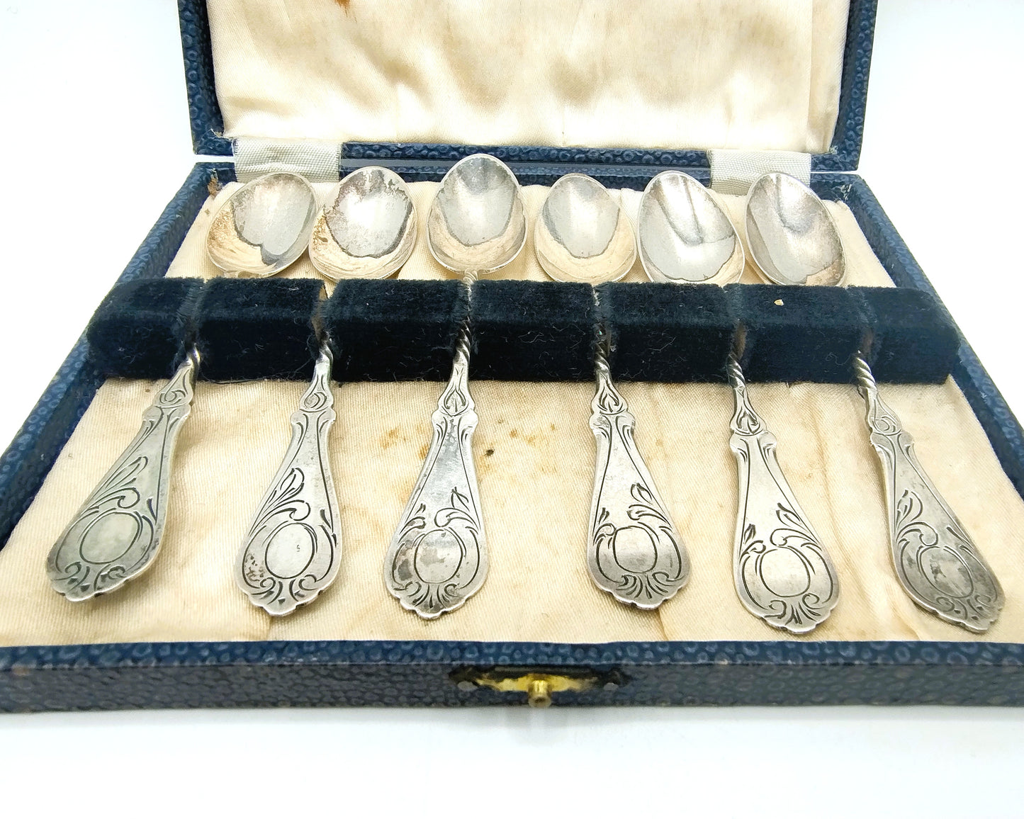 Silver teaspoons, 6x, in cassette, J. v. Os - vd Abeelen, Schoonhoven, 20th century