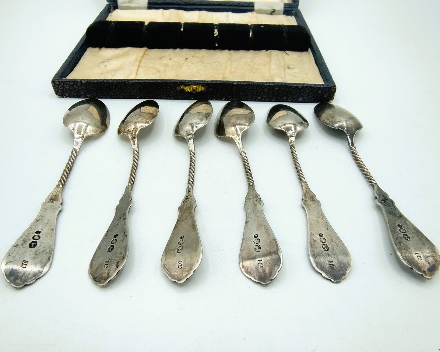 Silver teaspoons, 6x, in cassette, J. v. Os - vd Abeelen, Schoonhoven, 20th century