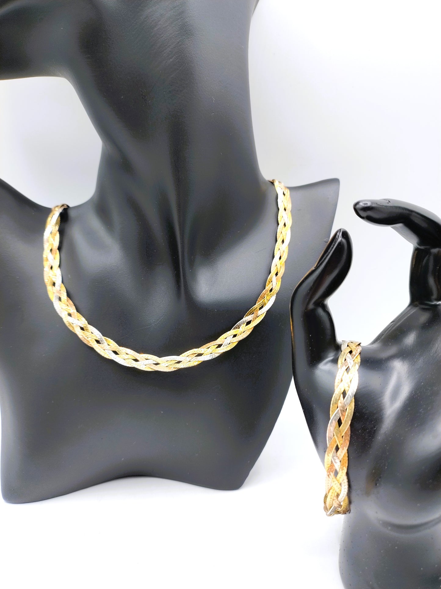 Tri-colour silver chain + bracelet, 925.